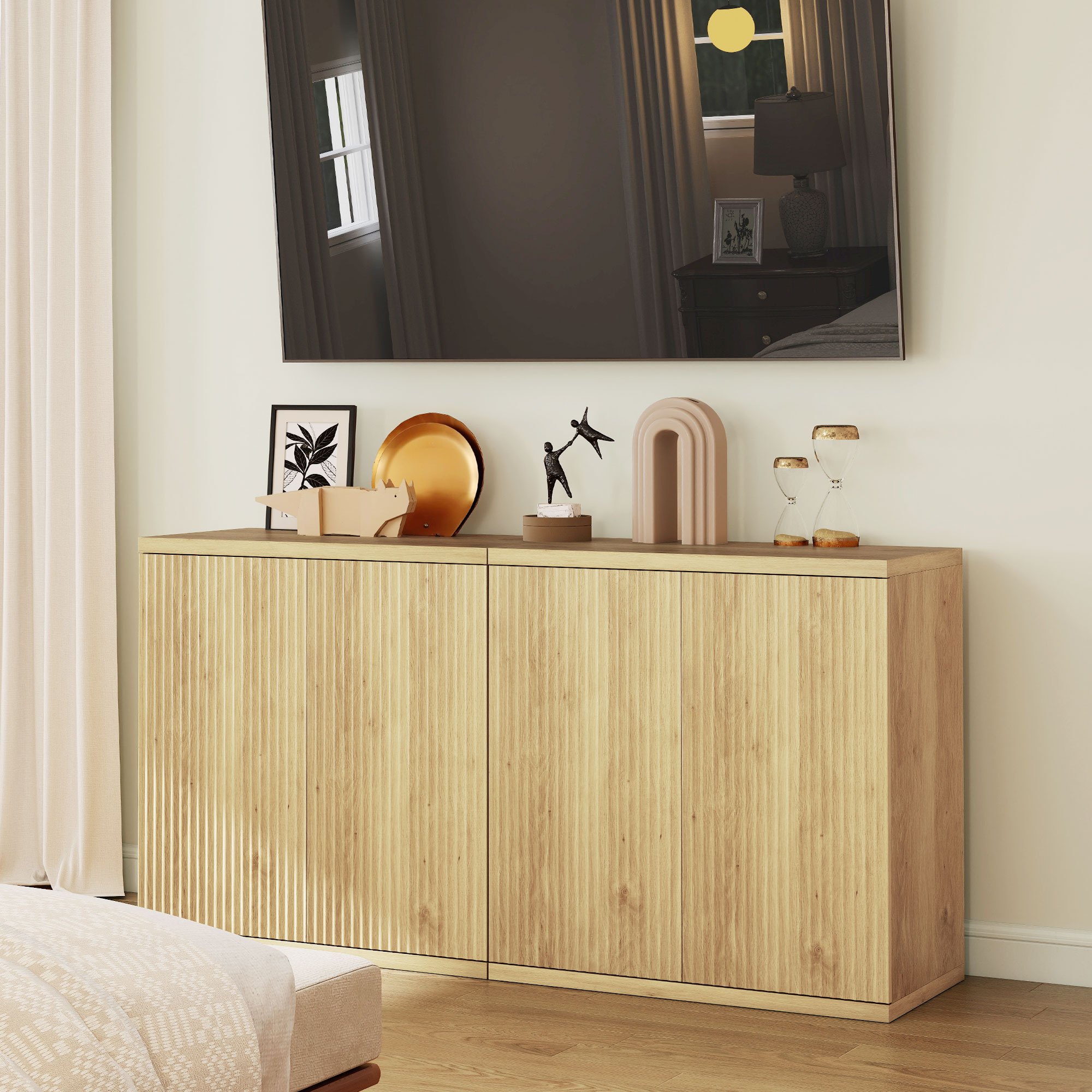 Sideboard Buffet Cabinet Set of 2, Kitchen Cabinet with Soft-Close Door and Adjustable Shelves for Living Room, Oak - Image 6