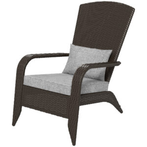 Patio Wicker Adirondack Chair, Outdoor Rattan Muskoka Chair with Cushions for Patio, Garden, Backyard, Grey