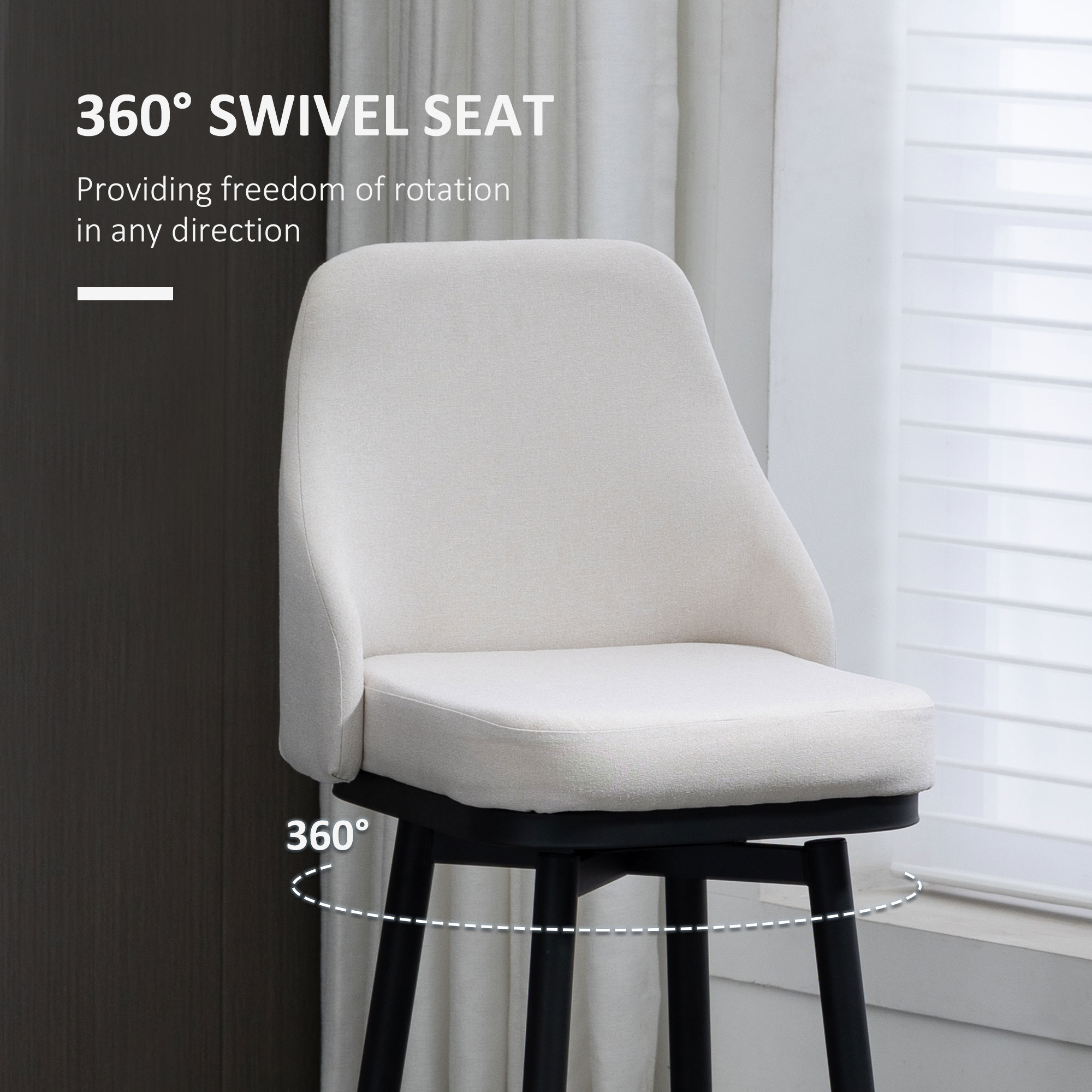 Extra Tall Bar Stools Set of 2, Modern 360° Swivel Barstools, Dining Room Chairs with Steel Legs Footrest, Cream White - Image 3