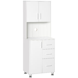 Modern Kitchen Cupboard with Storage Cabinet Hutch, 2 Cabinets, 3 Drawers and Open Countertop, White