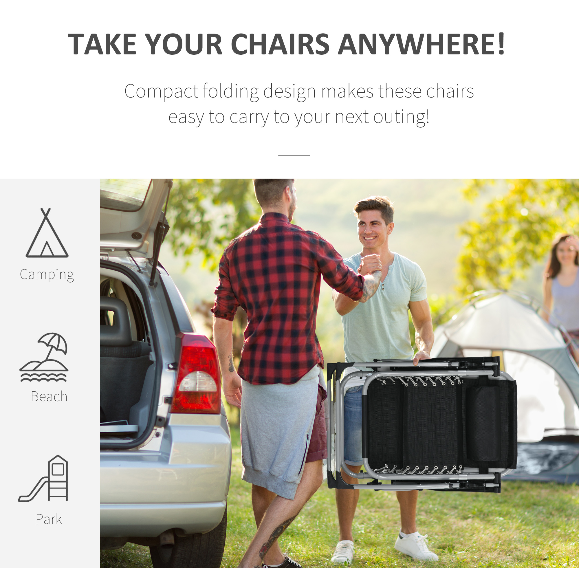 Folding Garden Chairs Set of 2, Reclining Zero Gravity Chair, Sun Lounger with Cushion and Headrest, Dark Grey - Image 3