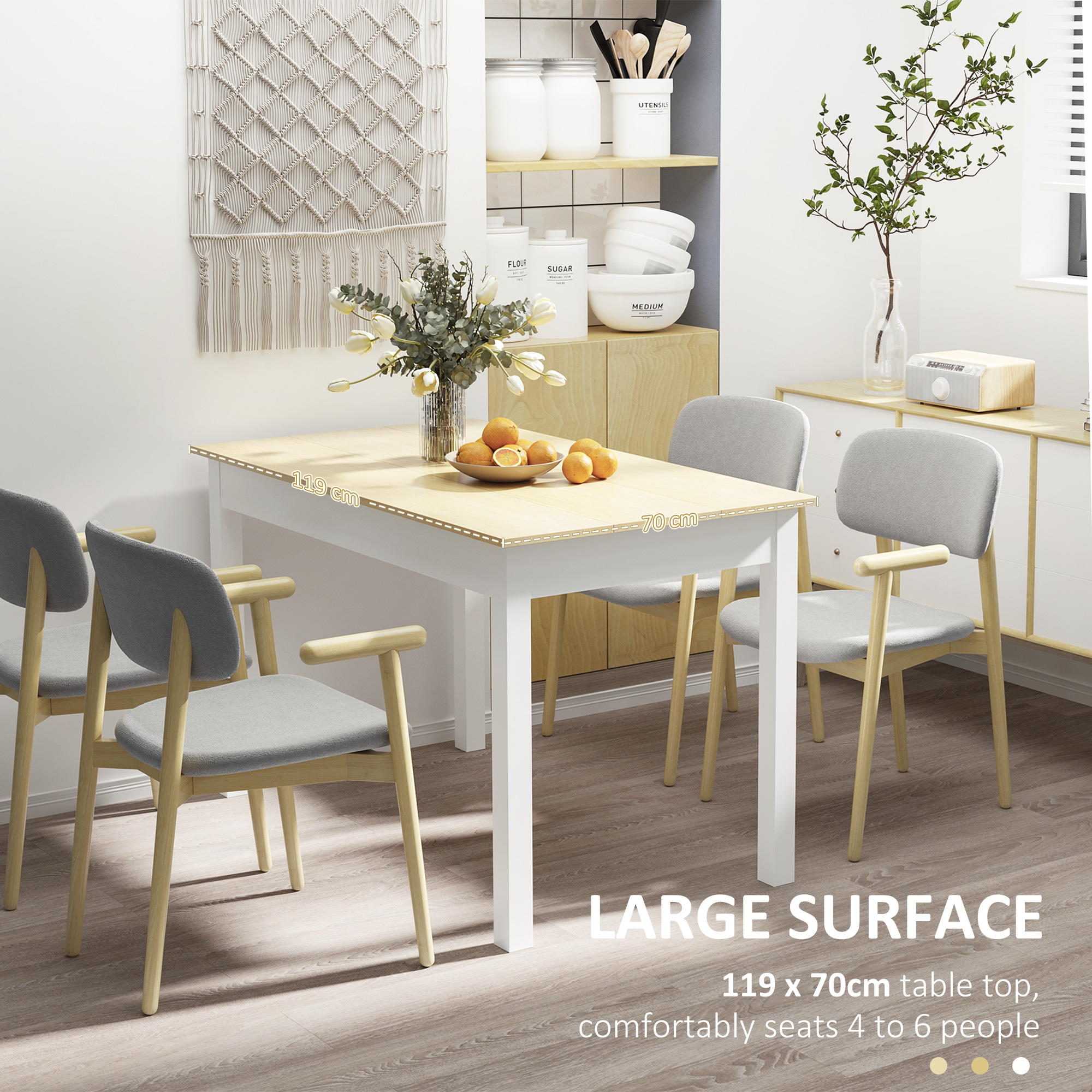 Kitchen Table, Dining Table for 4 to 6 People, 46.9" W x 27.6" D x 29.5" H, Oak - Image 3