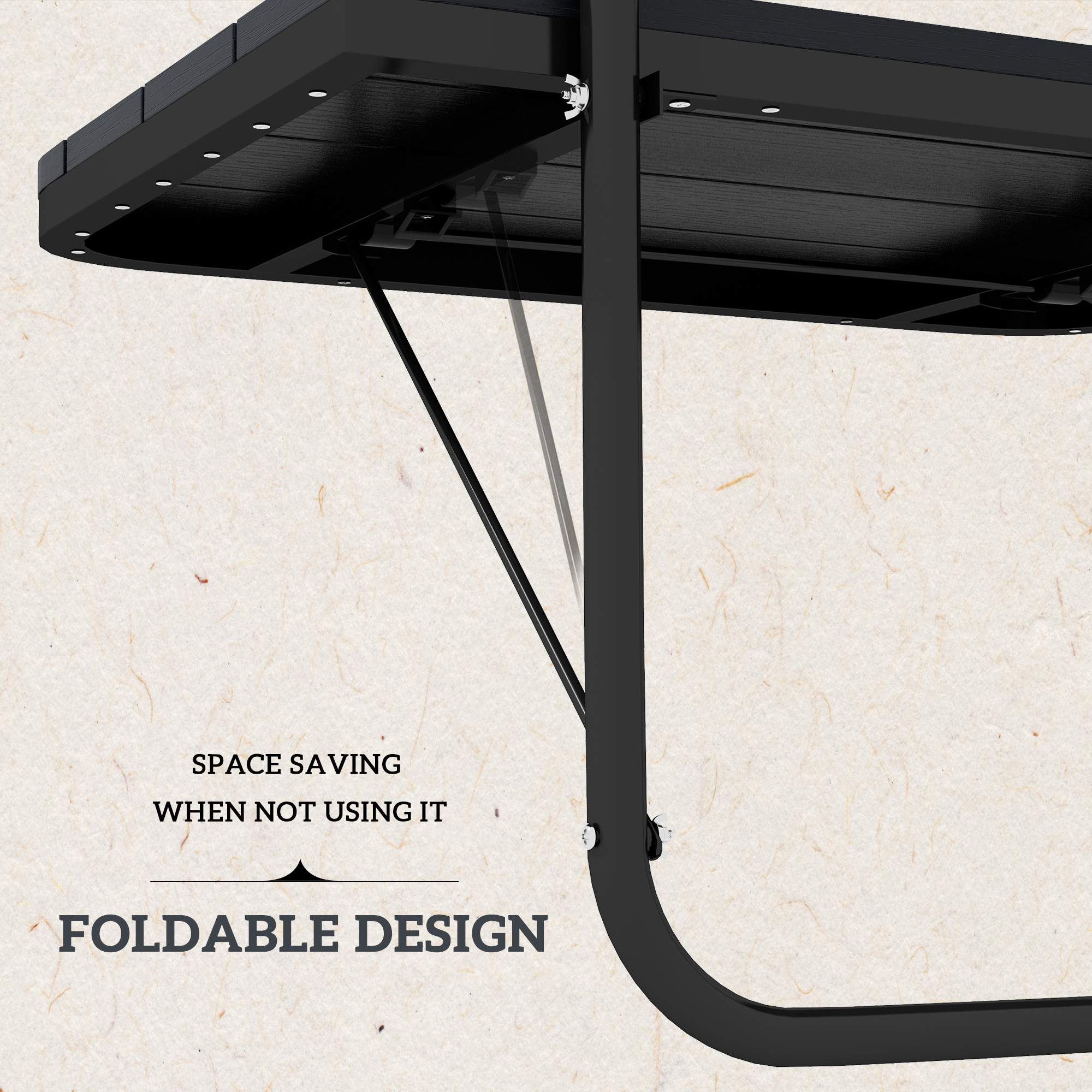Outdoor Hanging Table, Adjustable Balcony Railing Table, Aluminum Mounting Wall Desk Rack, Foldable Outdoor Flower Stand Serving Table Rectangle, Black - Image 3