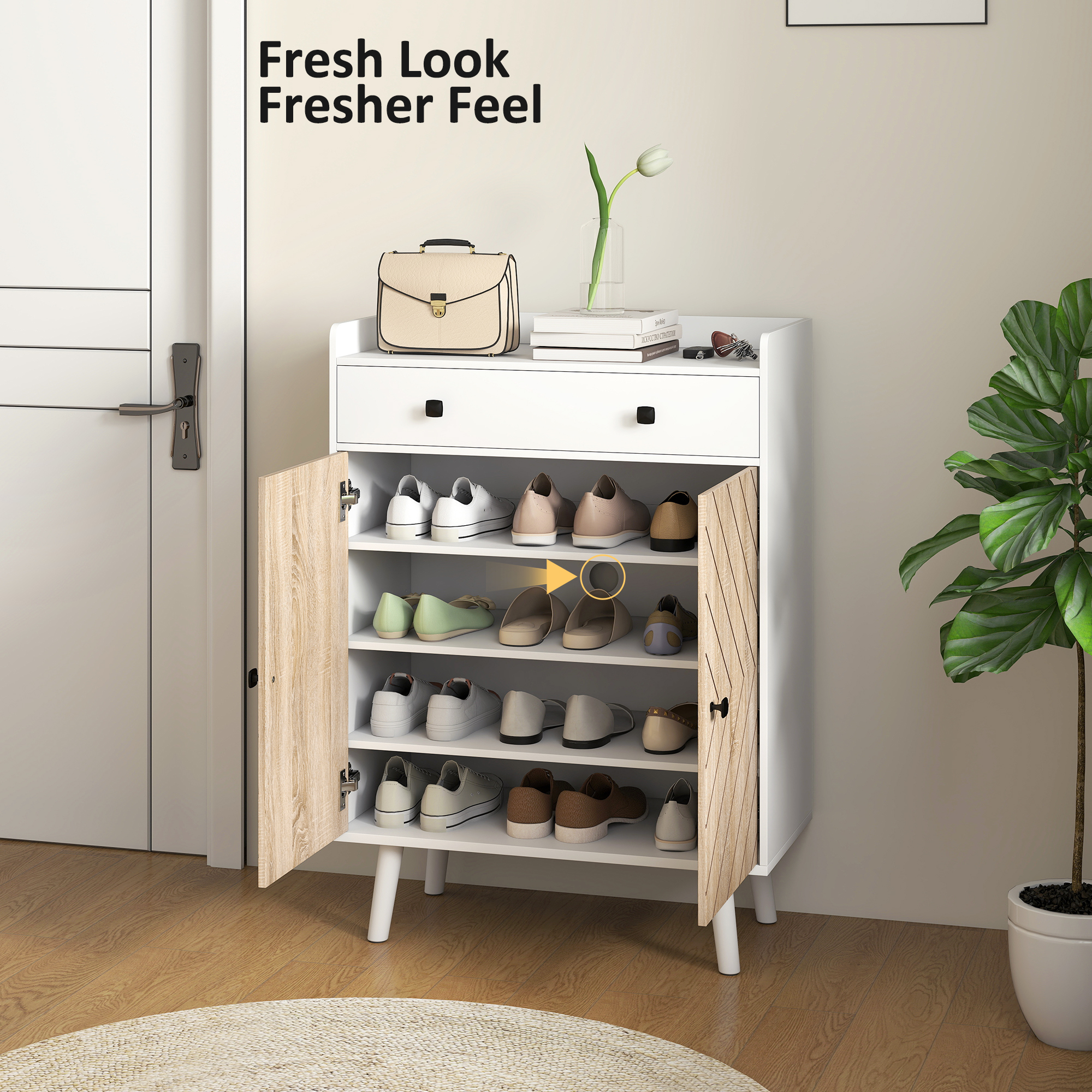 Shoe Cabinet for Entryway, Modern Shoe Storage Cabinet with Adjustable Shelves and Drawer for 12 Pairs, White - Image 5
