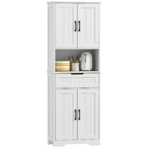Kitchen Buffet with Hutch, 68" Tall Kitchen Pantry Cabinet with Small Open Counter, 4 Doors, Drawer, White