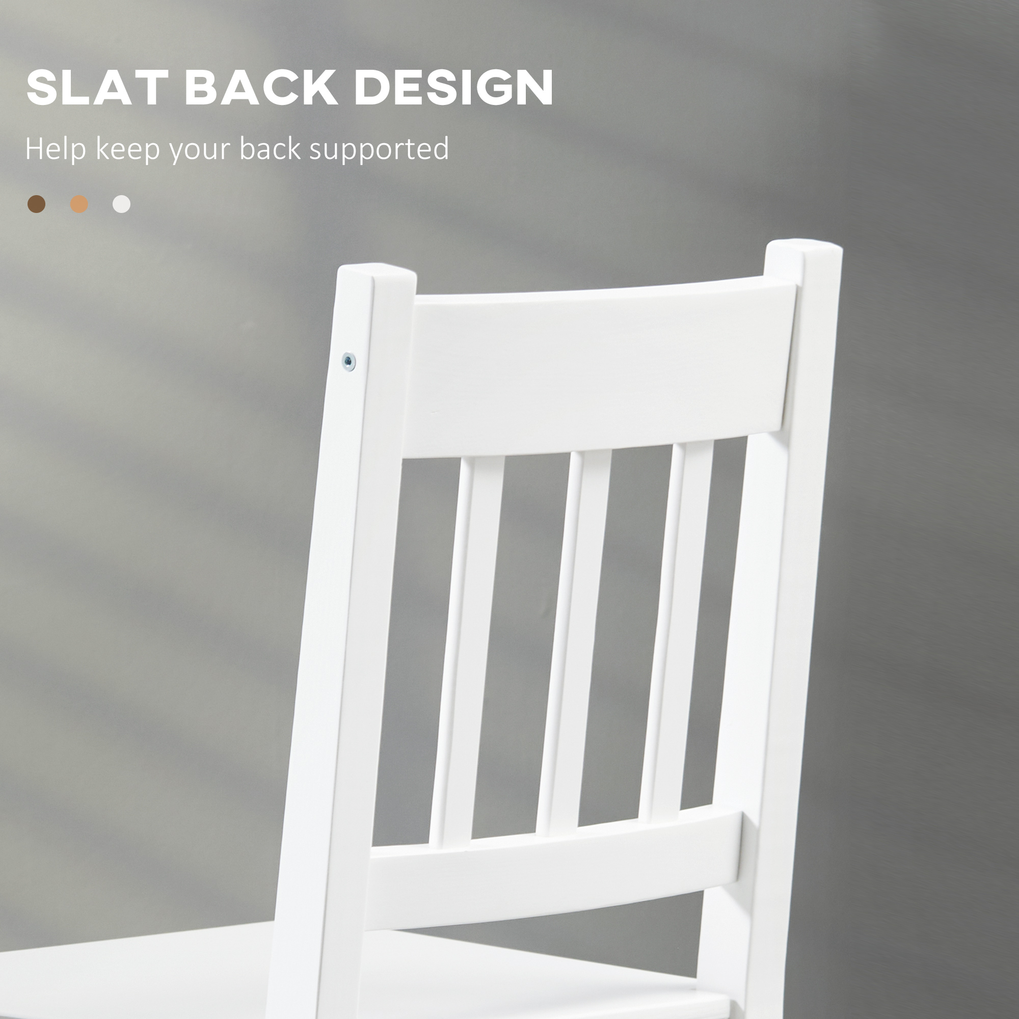 Dining Chairs Set of 2, Kitchen Chair with Slat Back, Pine Wood Structure for Living Room and Dining Room, White - Image 3