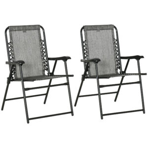 2 Pieces Outdoor Folding Patio Chair Set, Portable Camping Chairs with Armrests for Garden, Patio, Pool, Beach, Grey