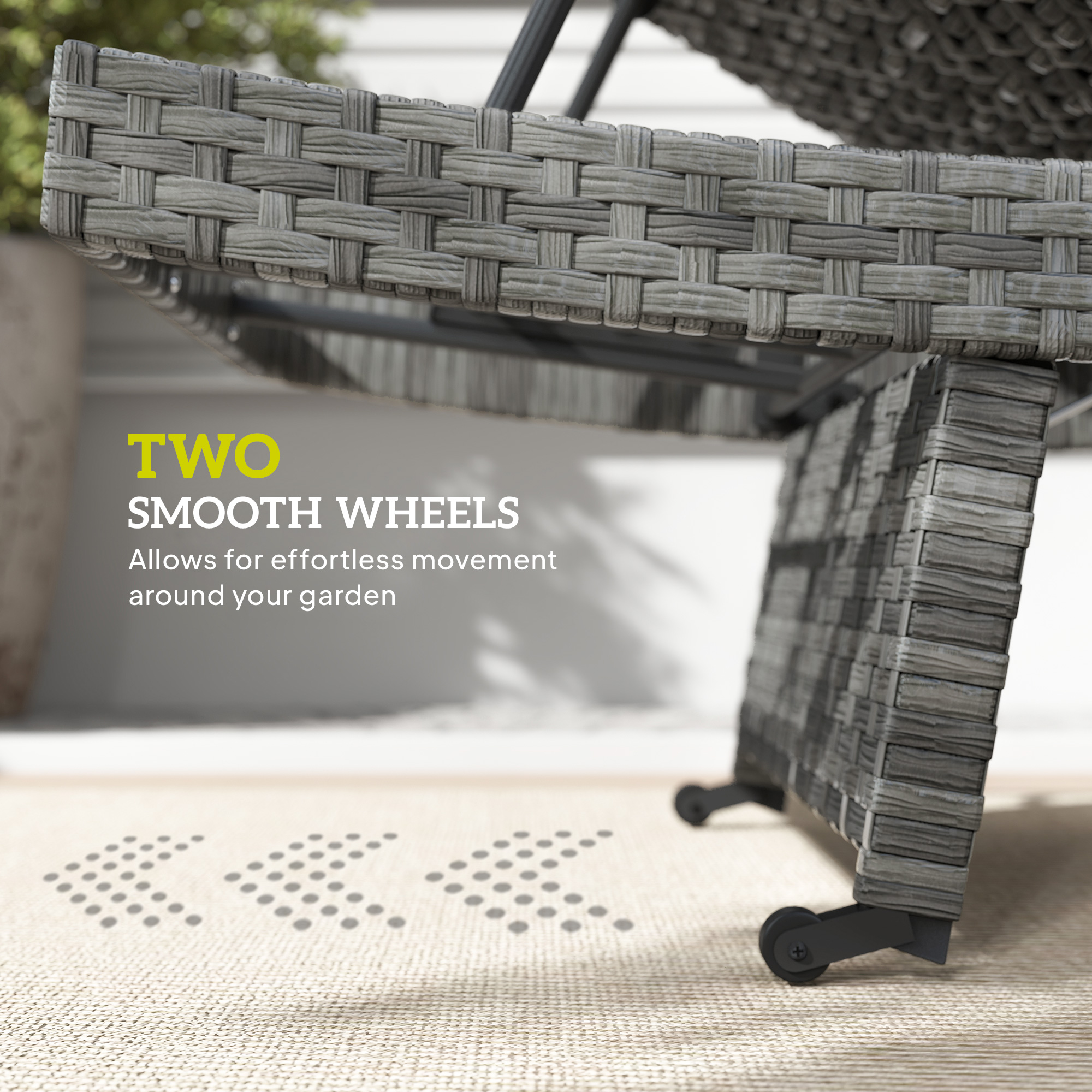 Patio Lounger, Folding Wicker Outdoor Chaise Lounge with 4-Level Adjustable Backrest, Grey - Image 5