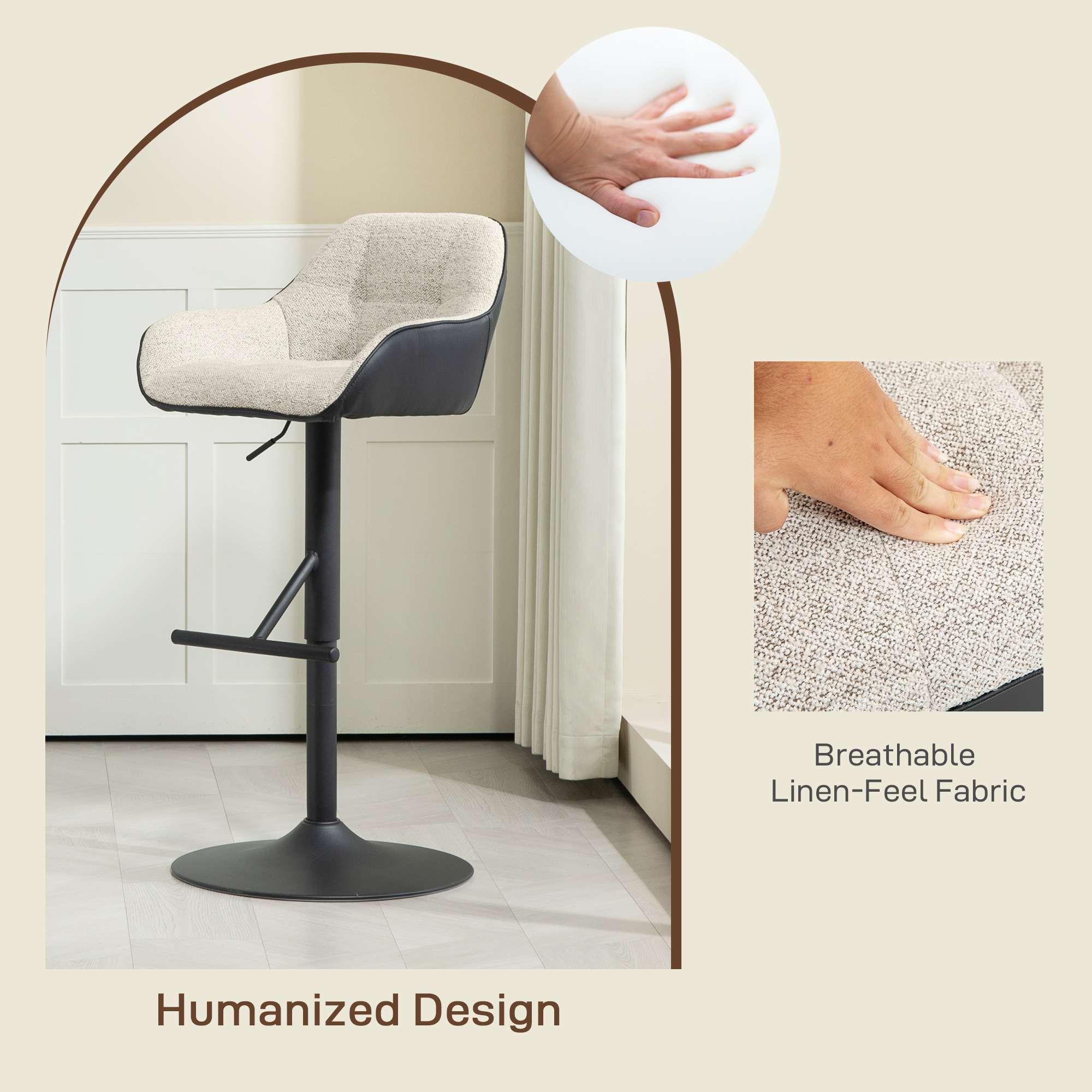 Bar Stools Set of 2, Swivel Counter Height Barstools with Back, Footrest, Armrests, Adjustable Height, Light Grey - Image 5