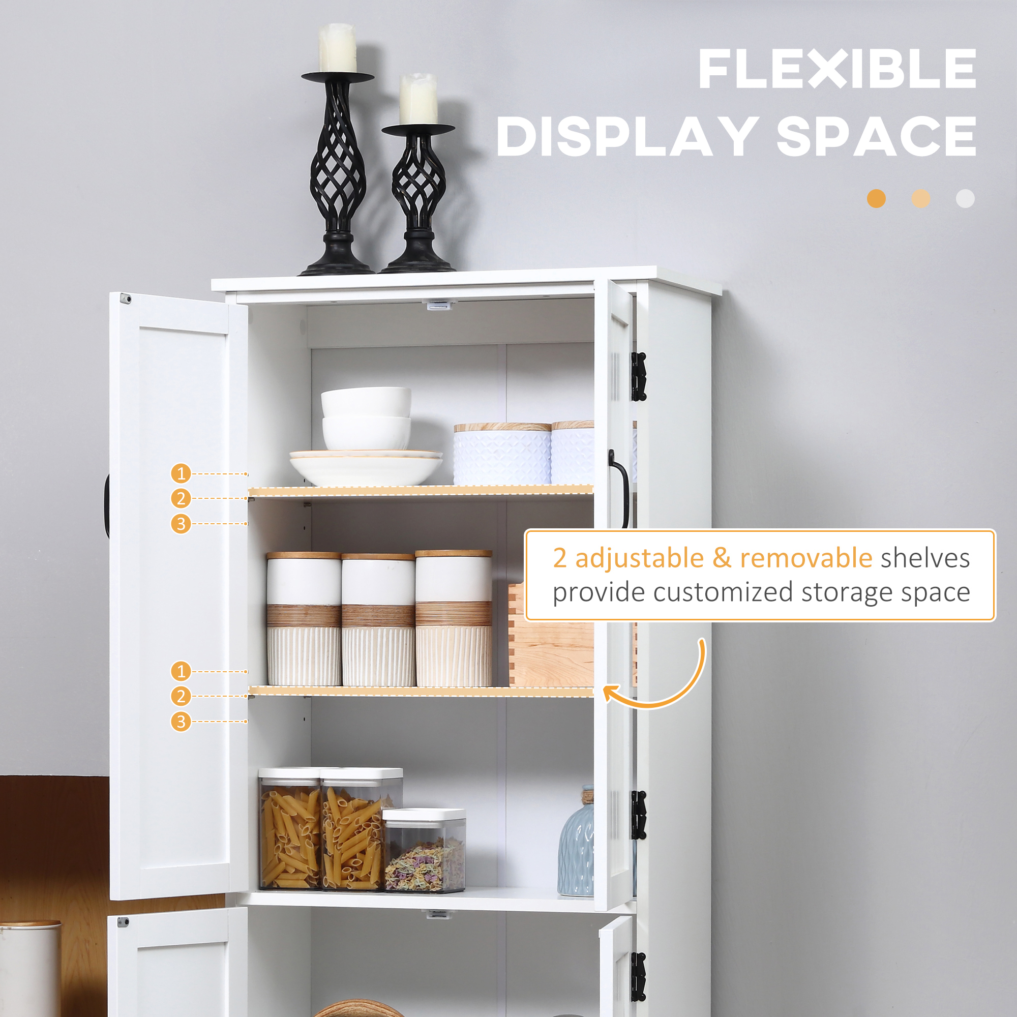 48" 4-Door Storage Cabinet Multi-Storey Large Space Pantry with Adjustable Shelves White - Image 4