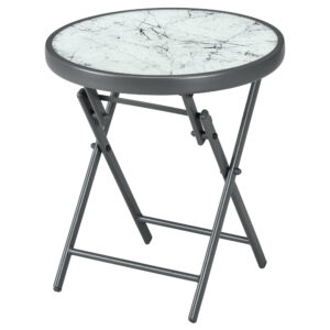 18" Outdoor Round Folding Table, Garden Side Table with Tempered Glass Top for Camping, Party, Weddings, White