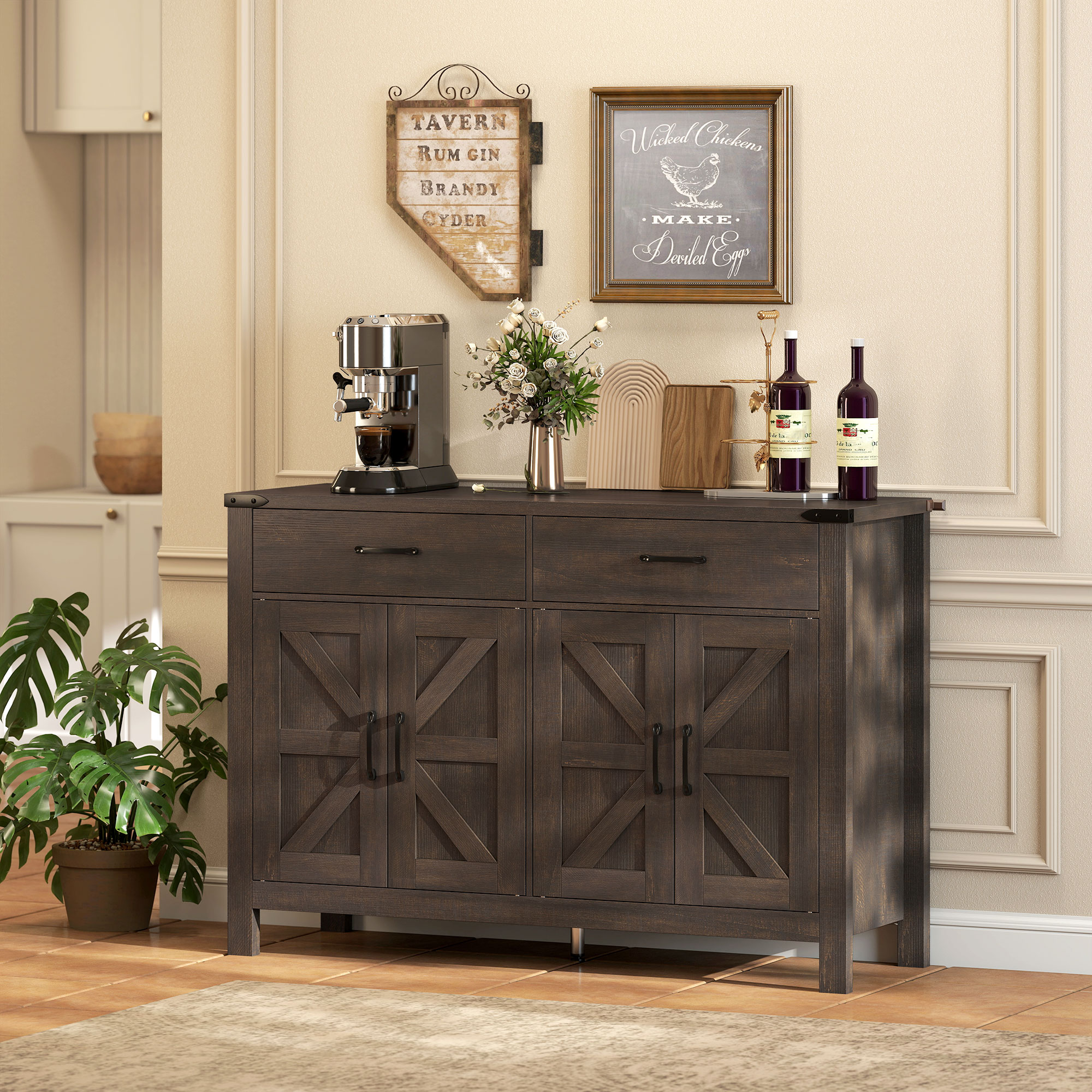 Sideboard Buffet Cabinet, Farmhouse Kitchen Storage Cabinet w/ 2 Drawers and Shelves for Living Room, Entryway - Image 6