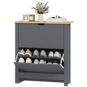 Shoe Storage Cabinet with 2 Flip Drawers and Adjustable Shelves for 8–12 Pairs of Shoes, Dark Grey