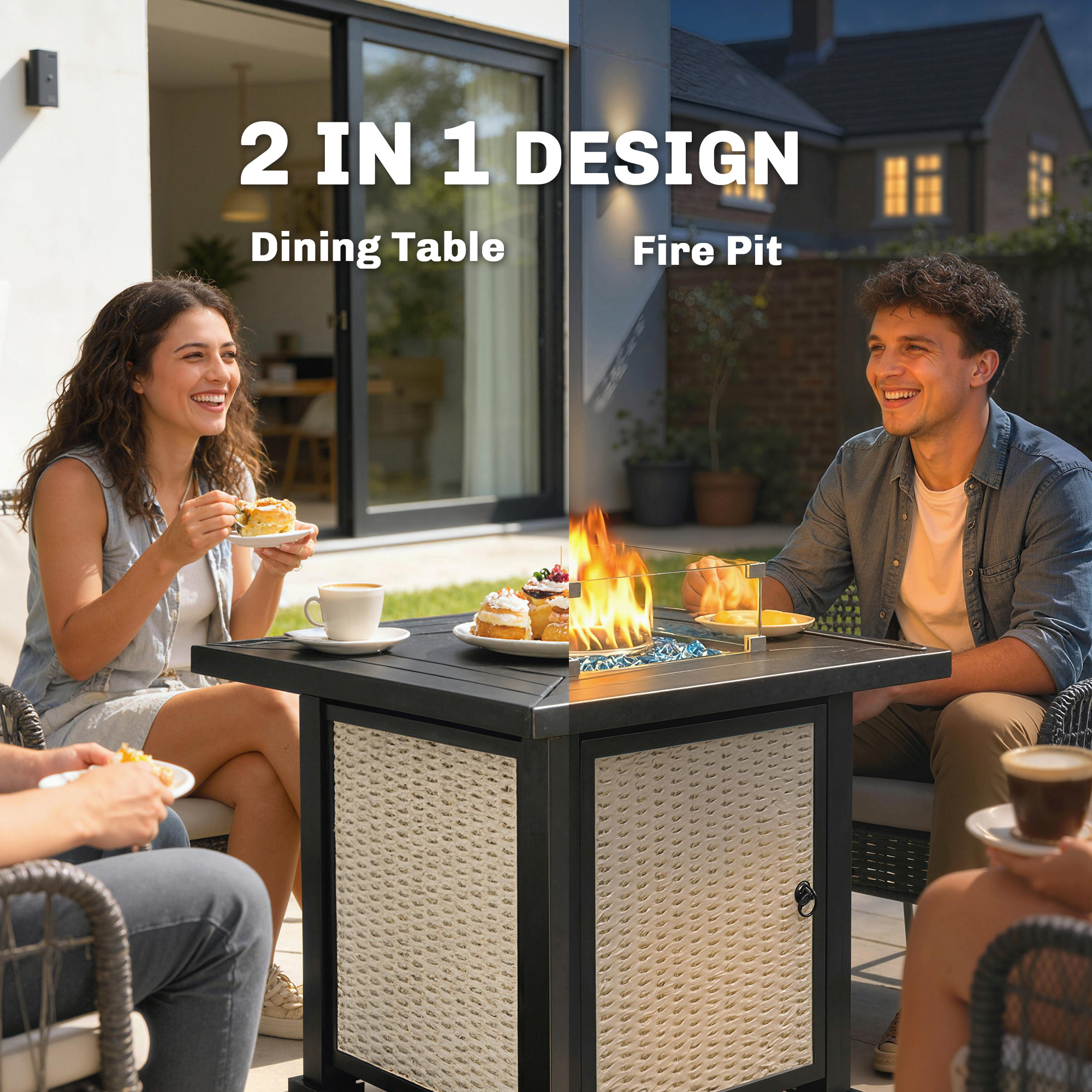 32" Propane Gas Fire Pit Table, 50,000 BTU Square Patio Table with Fire Pit, Wind Guard, Lid, CSA Certified, Grey - Image 2
