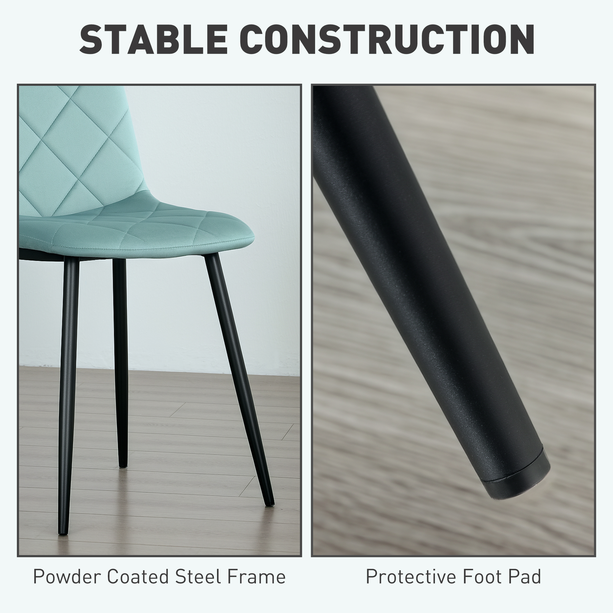 Dining Chairs Set of 4, Upholstered Dining Room Chairs with Steel Legs, Modern Kitchen Chair for Dining Room, Green - Image 3