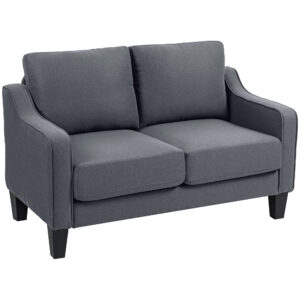 Loveseat Sofa, Modern Couch with Pocket Spring, Linen Upholstered, Thick Padded, Charcoal Grey