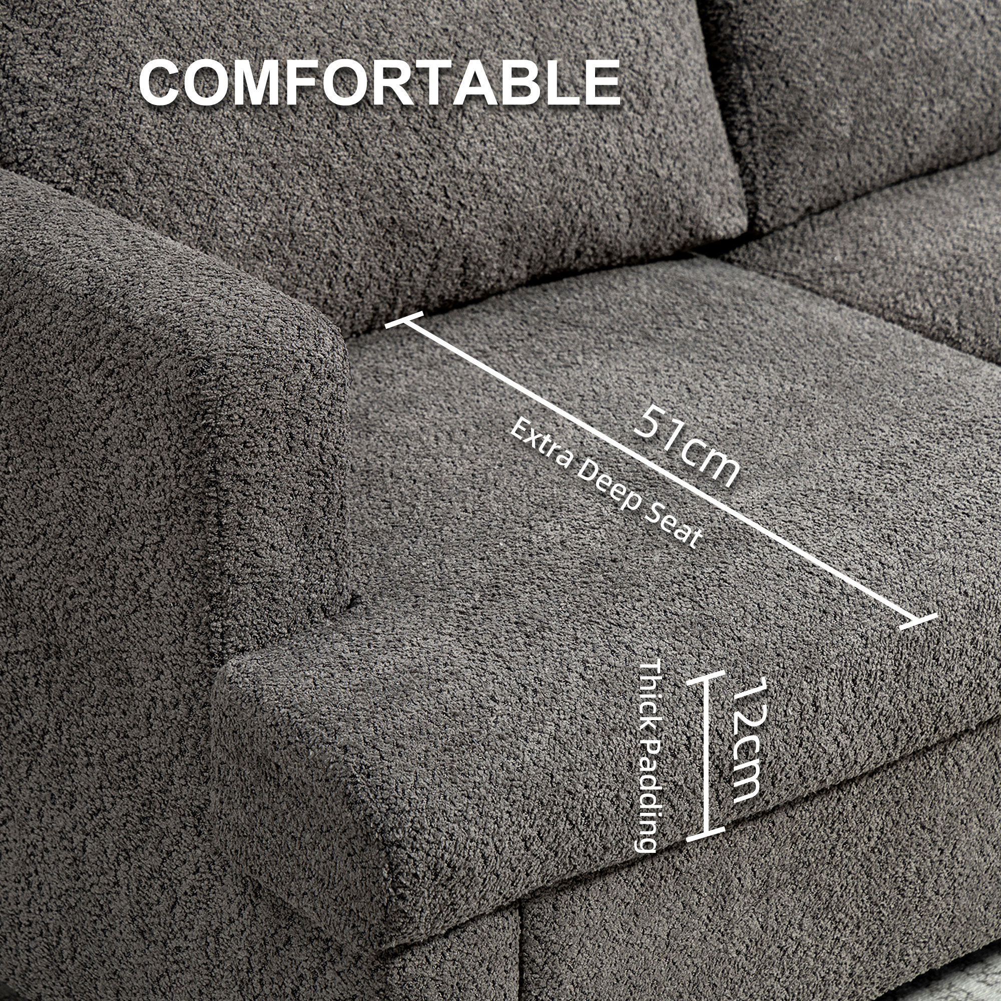 54.3" Loveseat Sofa, 2 Seater Sofa with Removable Cushions, Small Couch with Solid Wood Frame for Living Room, Dark Grey - Image 2