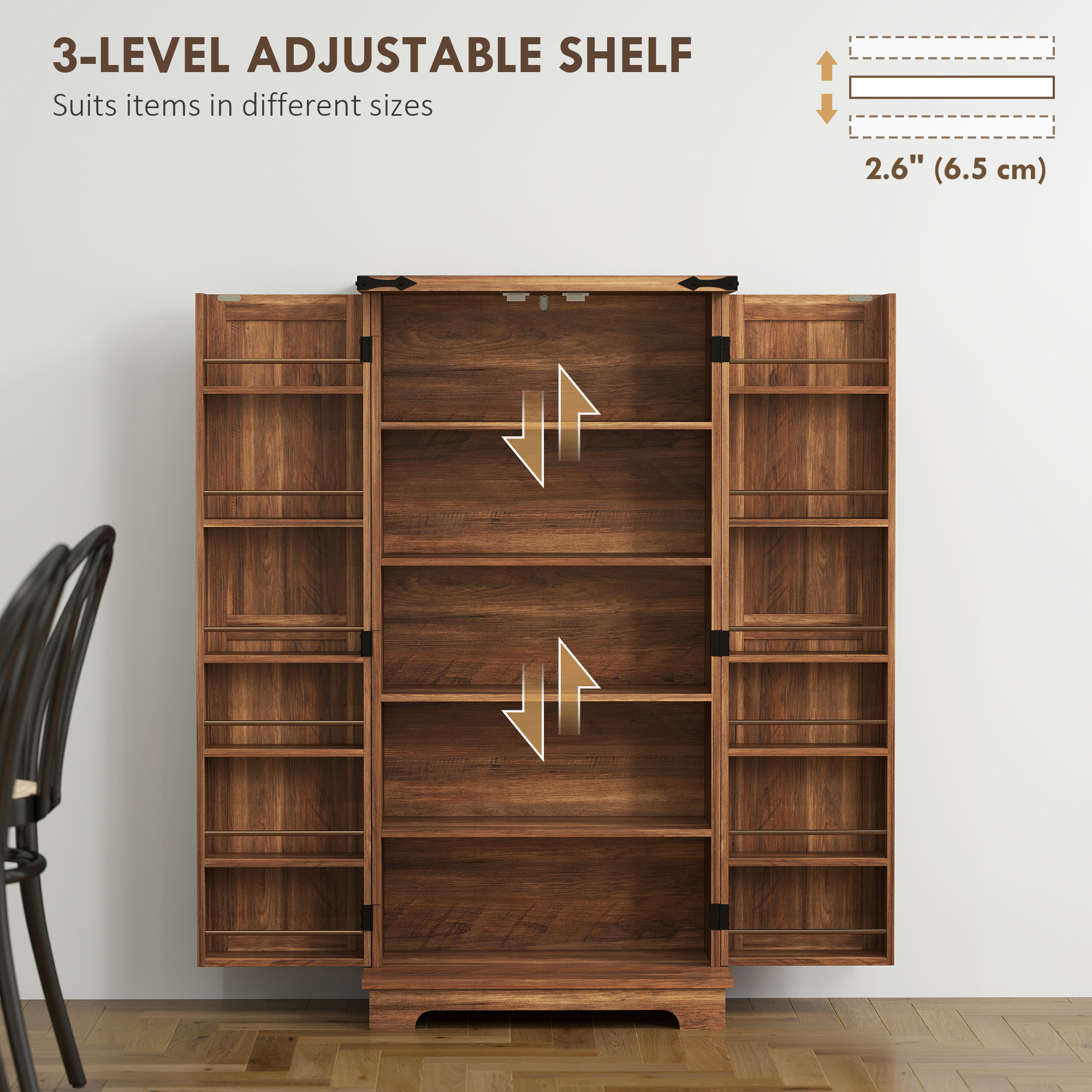 47" Kitchen Pantry Storage Cabinet, Farmhouse Kitchen Pantry Cabinet with Adjustable Shelves and Door Shelves, Brown - Image 4