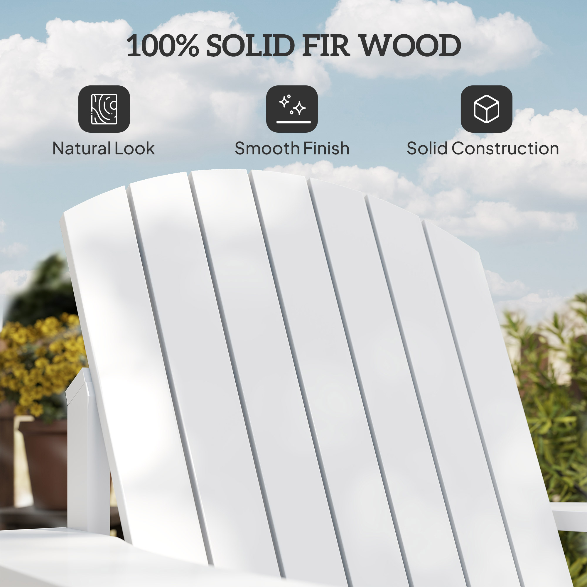 Classic Adirondack Chair Muskoka Chair, Garden Deck Chair with Cup Holder for Patio, Indoor, Backyard, White - Image 4