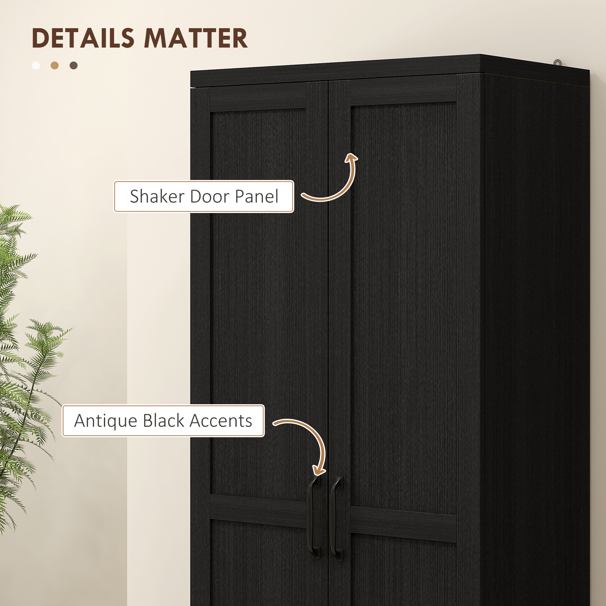 63" Kitchen Storage Cabinet, 5-tier Pantry Cabinet with Doors and Adjustable Shelves for Dining Room, Black - Image 5