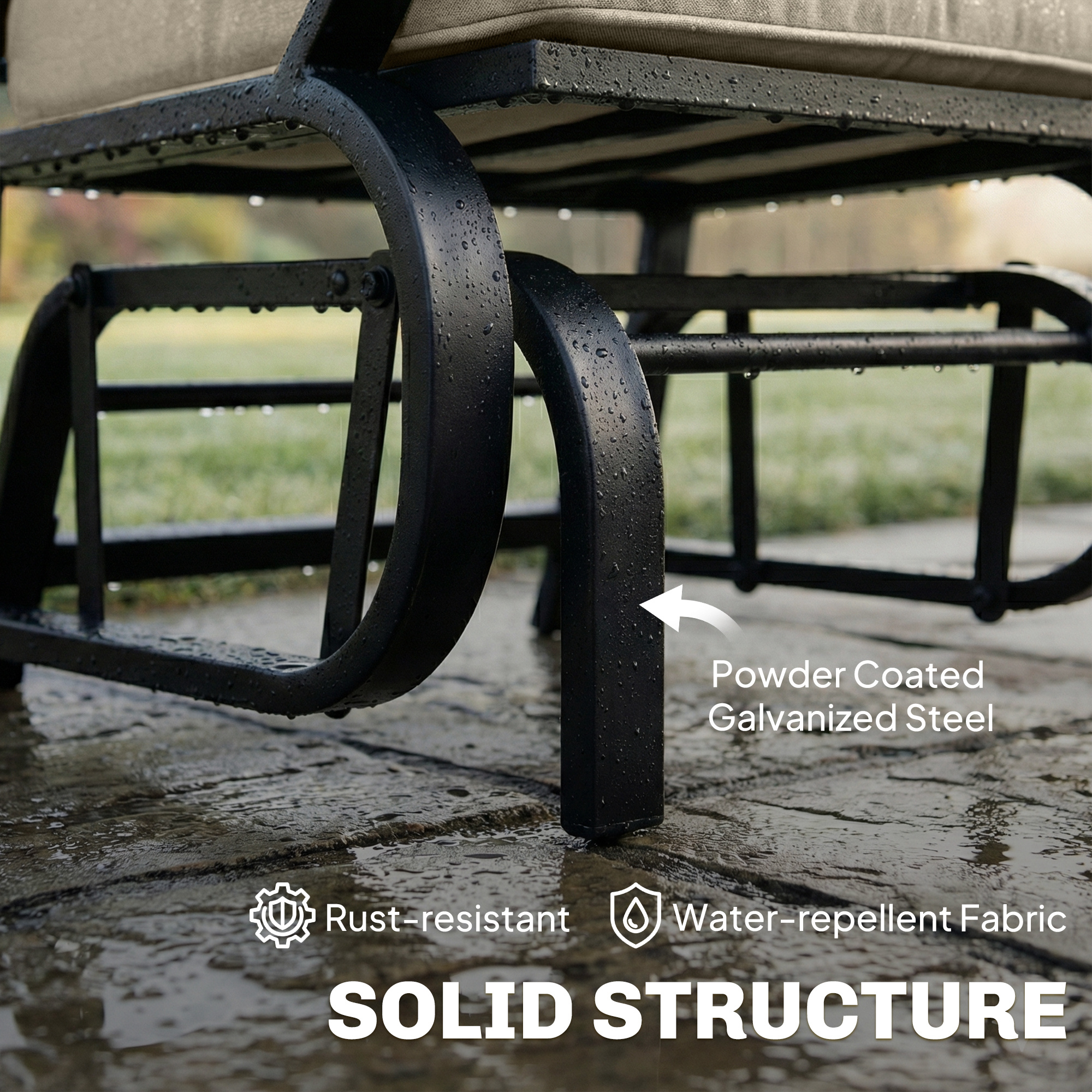 Patio Glider, Outdoor Glider Chair with Cushions, Steel Frame, Curved Armrests, Beige - Image 3