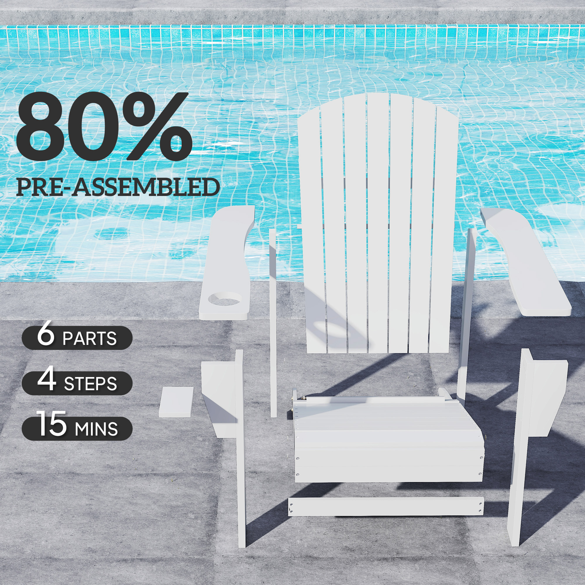 Classic Adirondack Chair Muskoka Chair, Garden Deck Chair with Cup Holder for Patio, Indoor, Backyard, White - Image 3