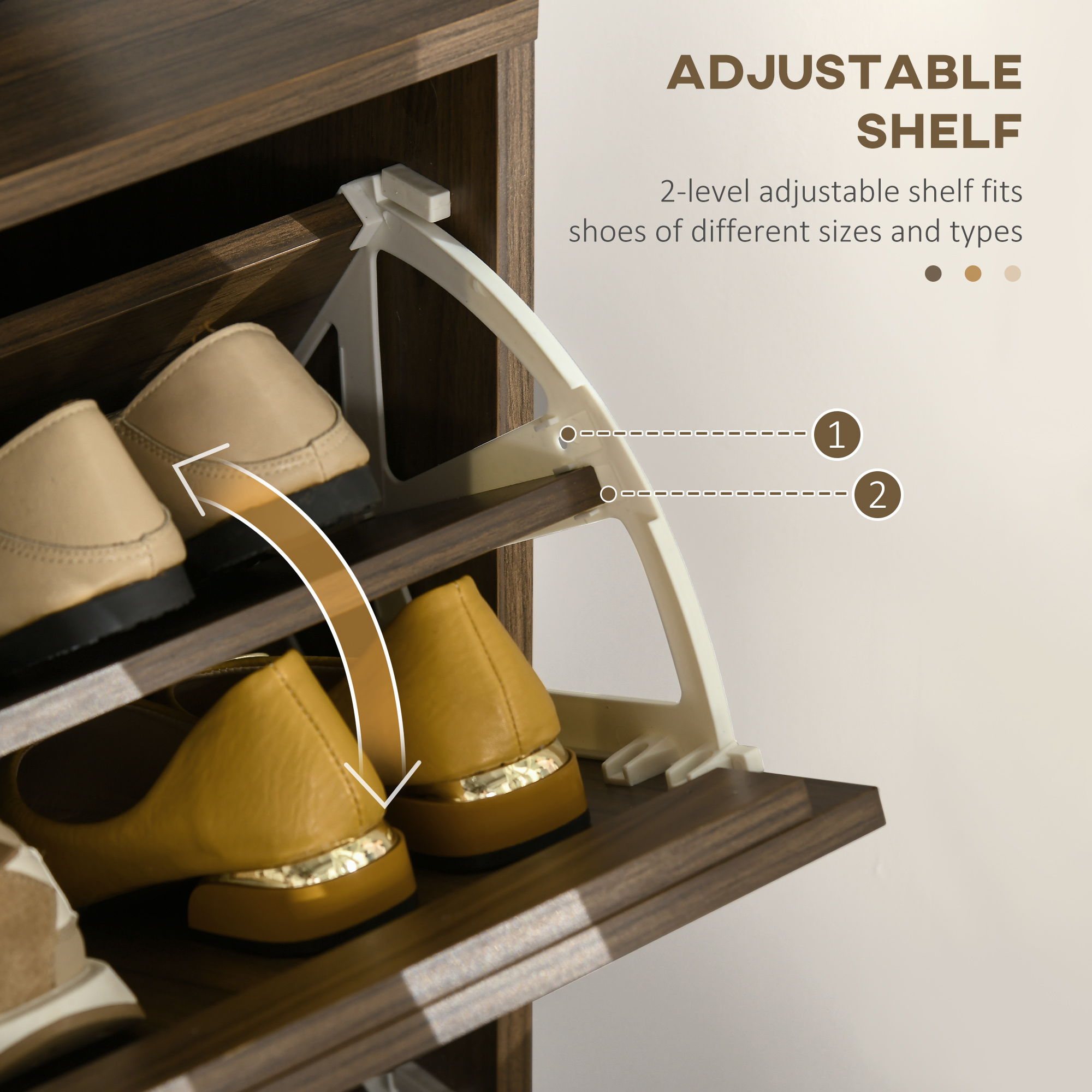 Shoe Storage Cabinet Organizer for 12 Pairs of Shoes with 2 Flip Drawers and Adjustable Shelves, Walnut - Image 3