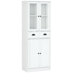 61" Kitchen Pantry Cabinet, Freestanding Farmhouse Buffet Storage Cabinet with Soft Close Glass Doors and Adjustable Shelves, White