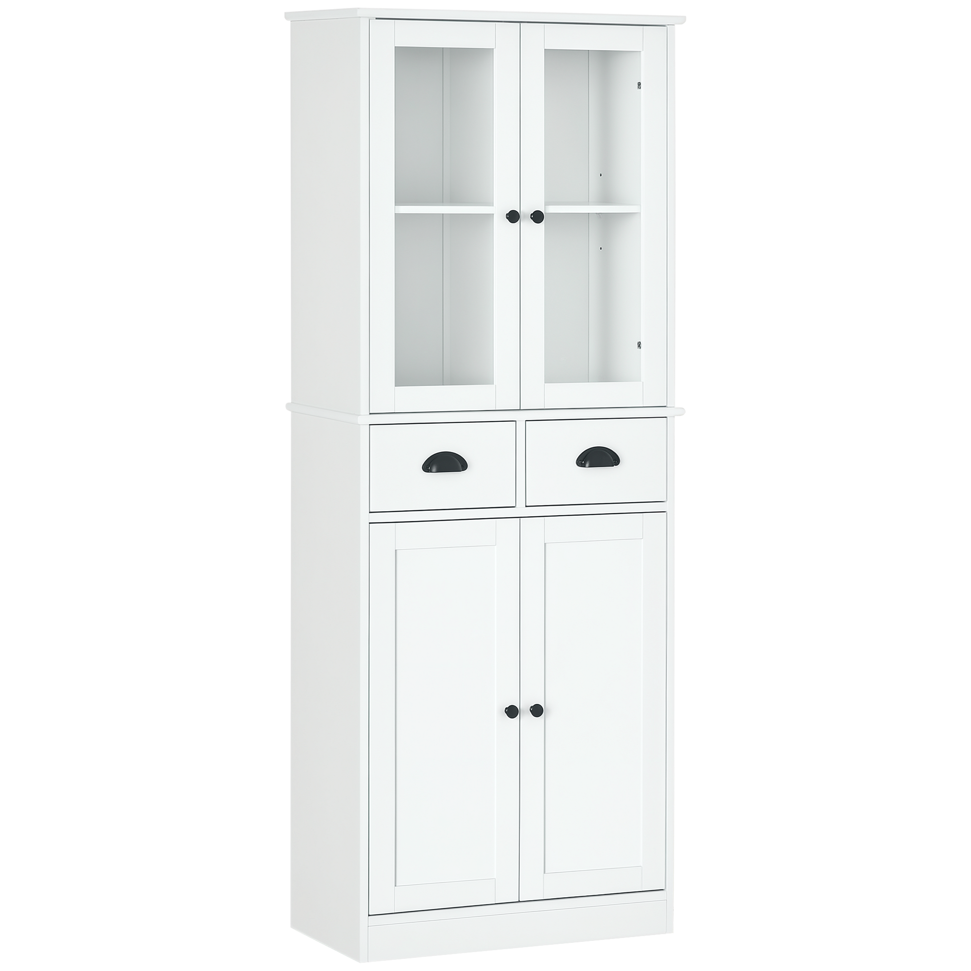 61" Kitchen Pantry Cabinet, Freestanding Farmhouse Buffet Storage Cabinet with Soft Close Glass Doors and Adjustable Shelves, White