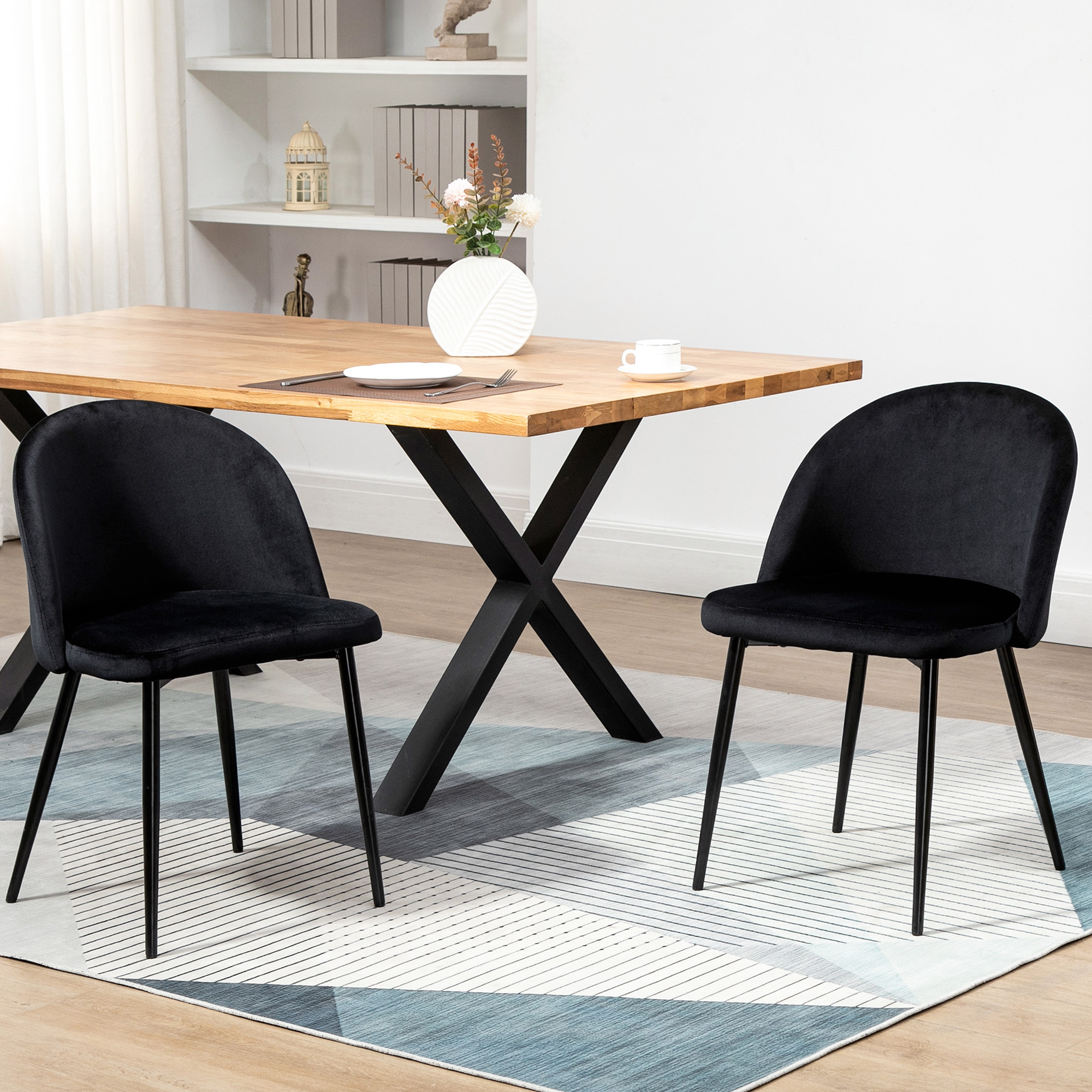 Set of 2 Mid-Back Dining Chair, Mid-Back Velvet-touch Upholstery Kitchen Chair for Living Room Dining Room, Black - Image 6