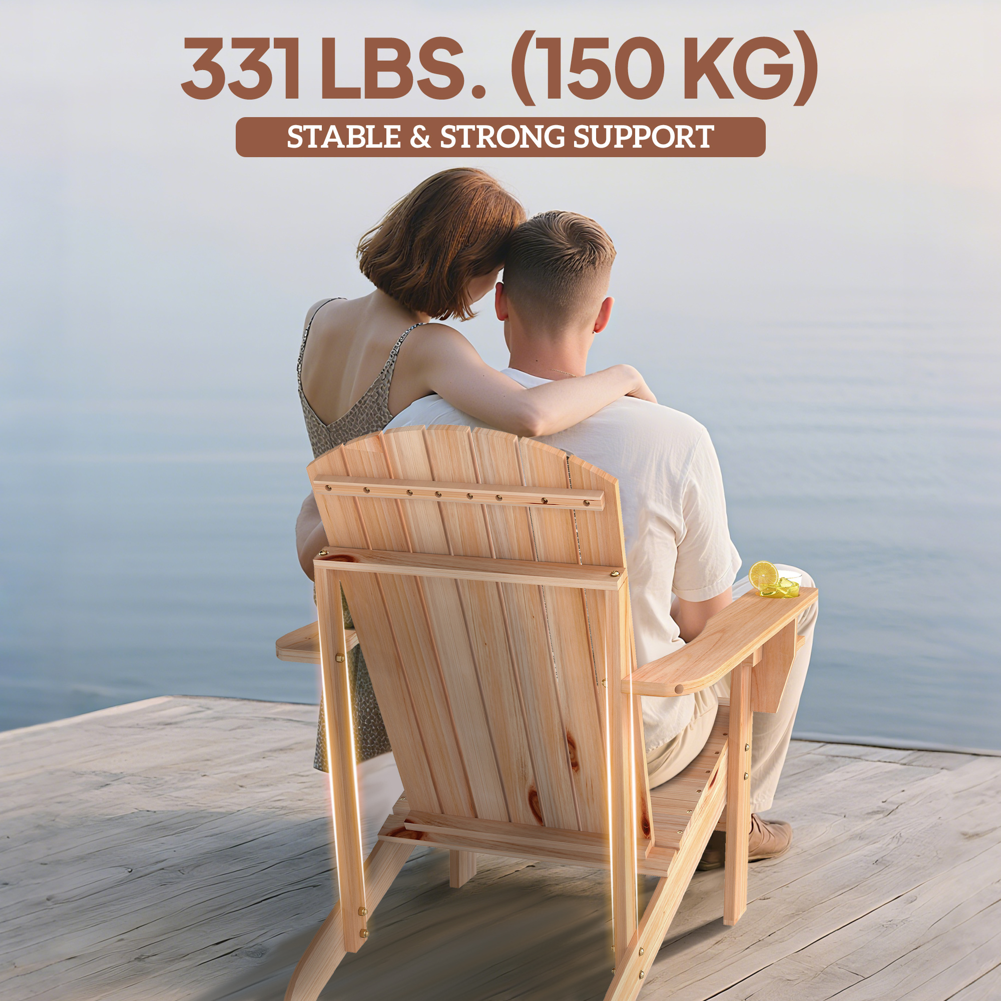 Classic Adirondack Chair Muskoka Chair, Garden Deck Chair with Cup Holder for Patio, Indoor, Backyard, Natural - Image 5