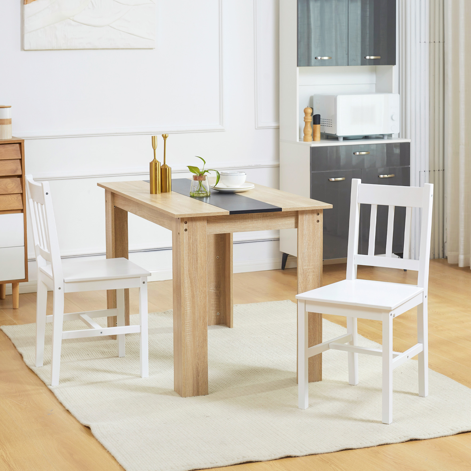 Dining Chairs Set of 2, Kitchen Chair with Slat Back, Pine Wood Structure for Living Room and Dining Room, White - Image 6