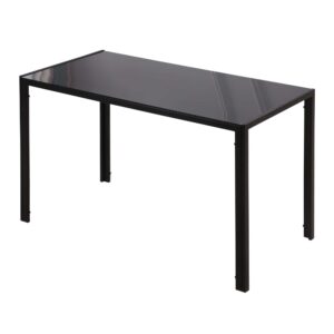 Rectangular Kitchen Table for 4 People, Dining Table with Tabletop Tempered Glass for Dining Room, Living Room, Black