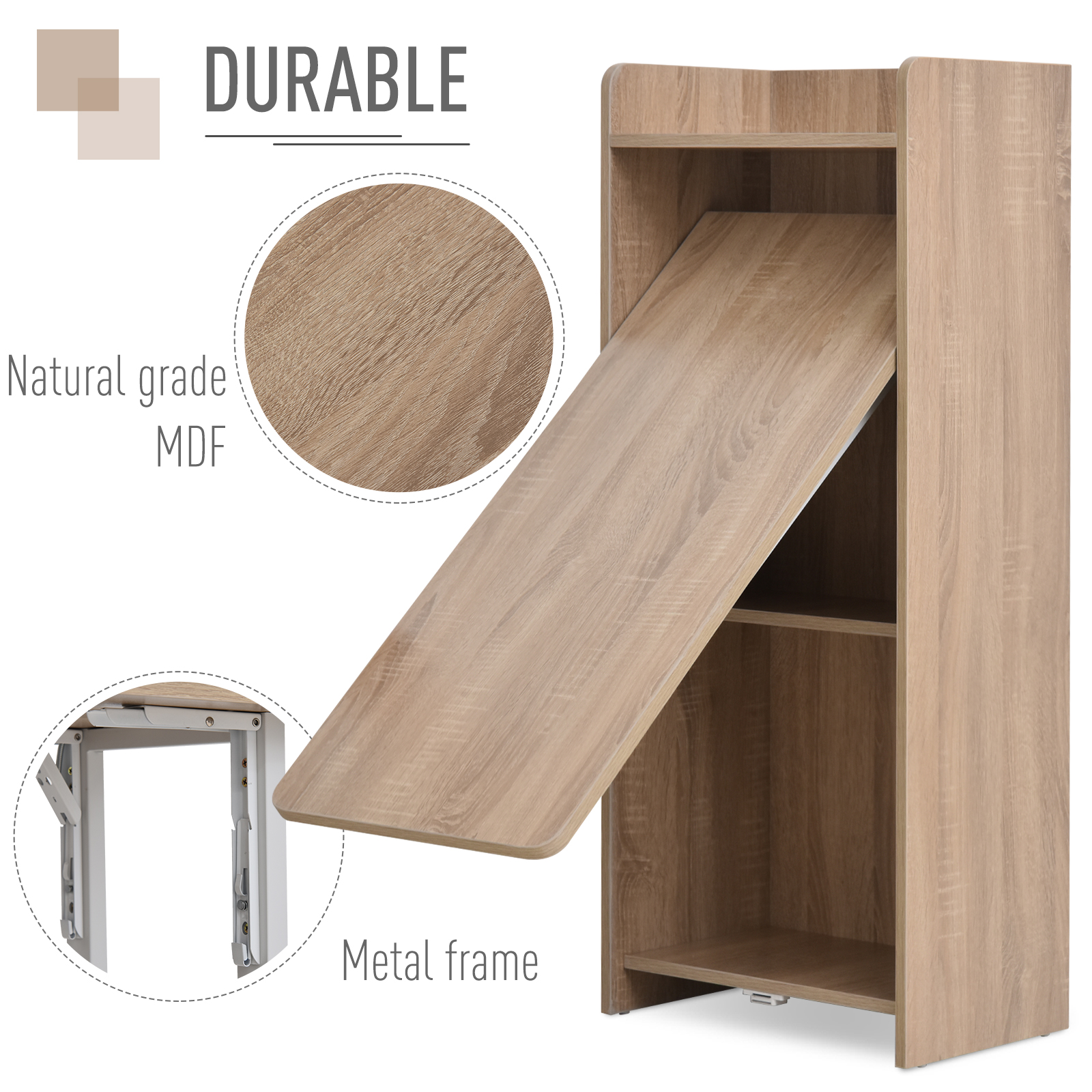 2 In 1 Folding Table, Drop Leaf Table, Space Saving Dining Table with 4-Tier Shelf for Small Spaces, Oak - Image 4