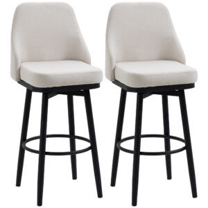 Extra Tall Bar Stools Set of 2, Modern 360° Swivel Barstools, Dining Room Chairs with Steel Legs Footrest, Cream White