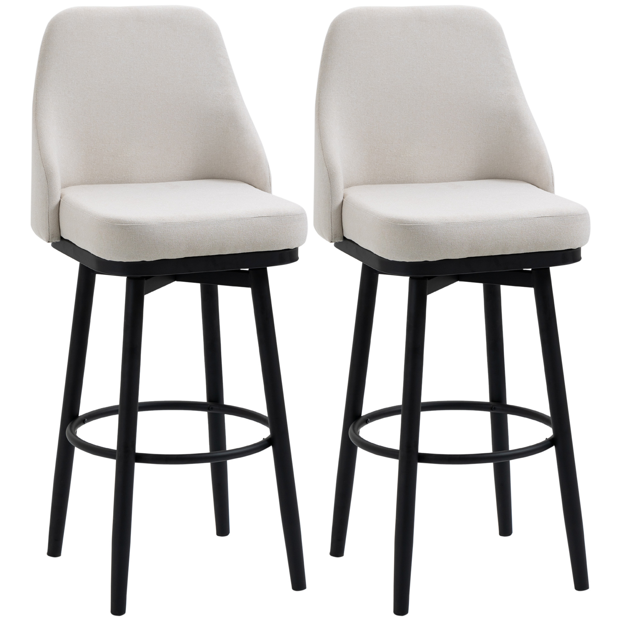 Extra Tall Bar Stools Set of 2, Modern 360° Swivel Barstools, Dining Room Chairs with Steel Legs Footrest, Cream White