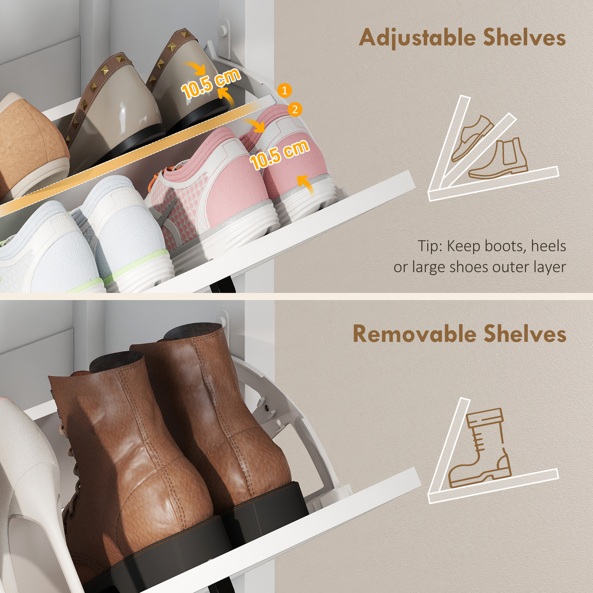 Shoe Cabinet with 2 Flip Drawers, Farmhouse Narrow Shoe Storage Cabinet with Adjustable Shelves, White - Image 4