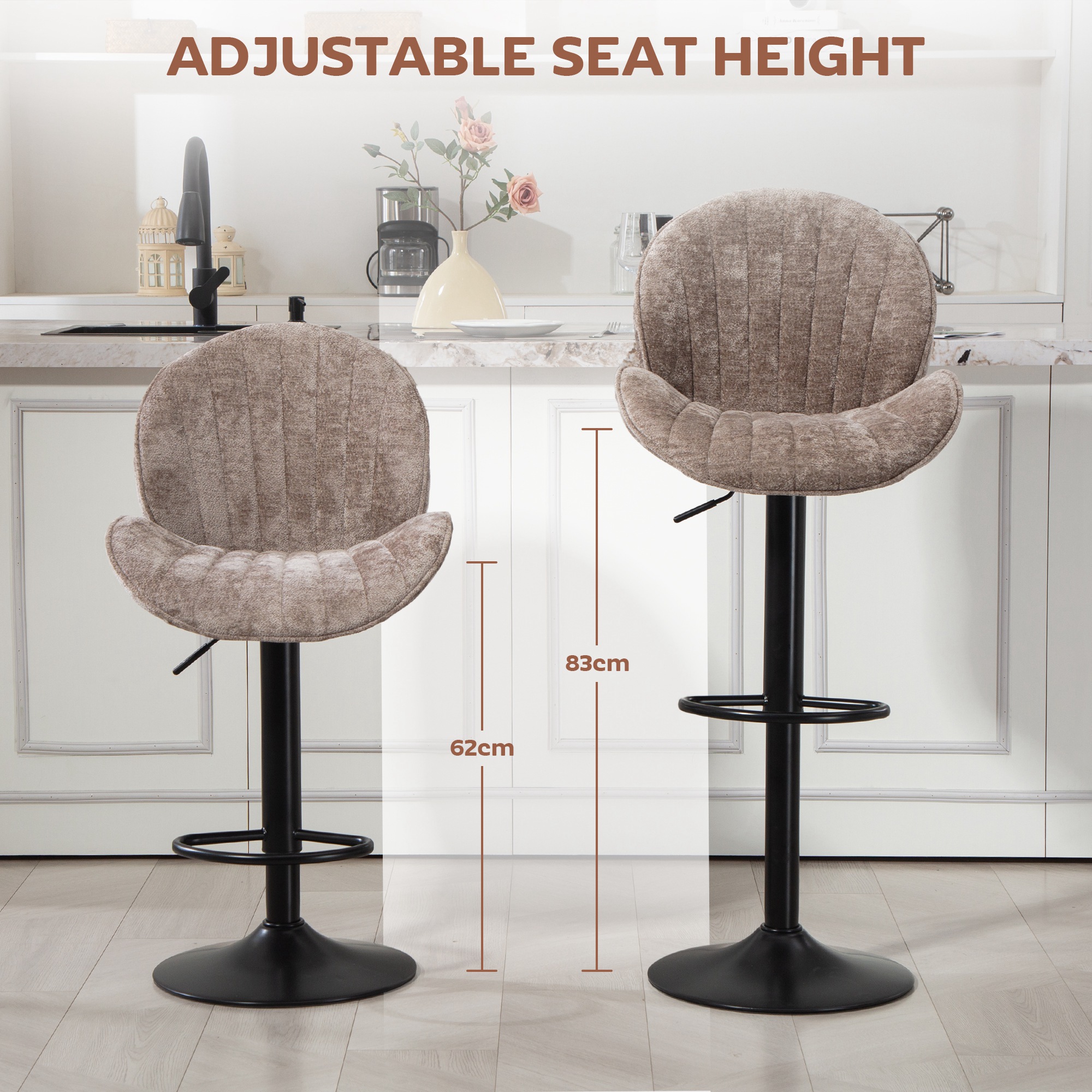 Bar Stools Set of 2, Swivel Barstools with Back, Adjustable Height and Footrest for Kitchen Island, Dining Room, Brown - Image 3