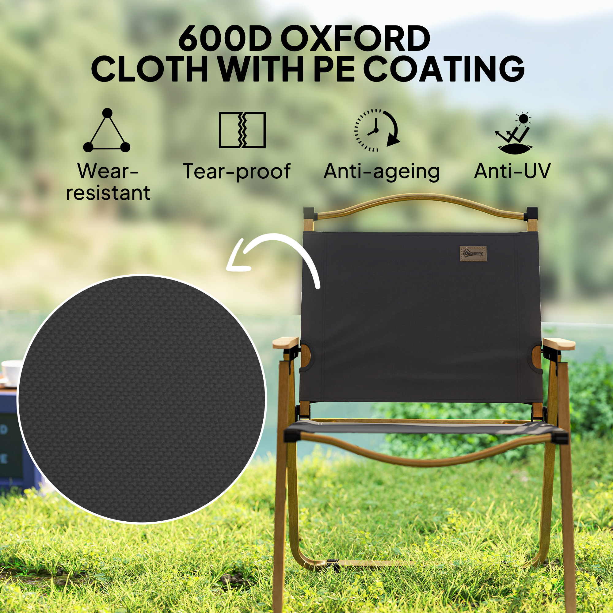 Camping Chair, Lightweight Folding Chair, Portable Armchair, Excellent for Festivals, Fishing, Dark Grey - Image 3