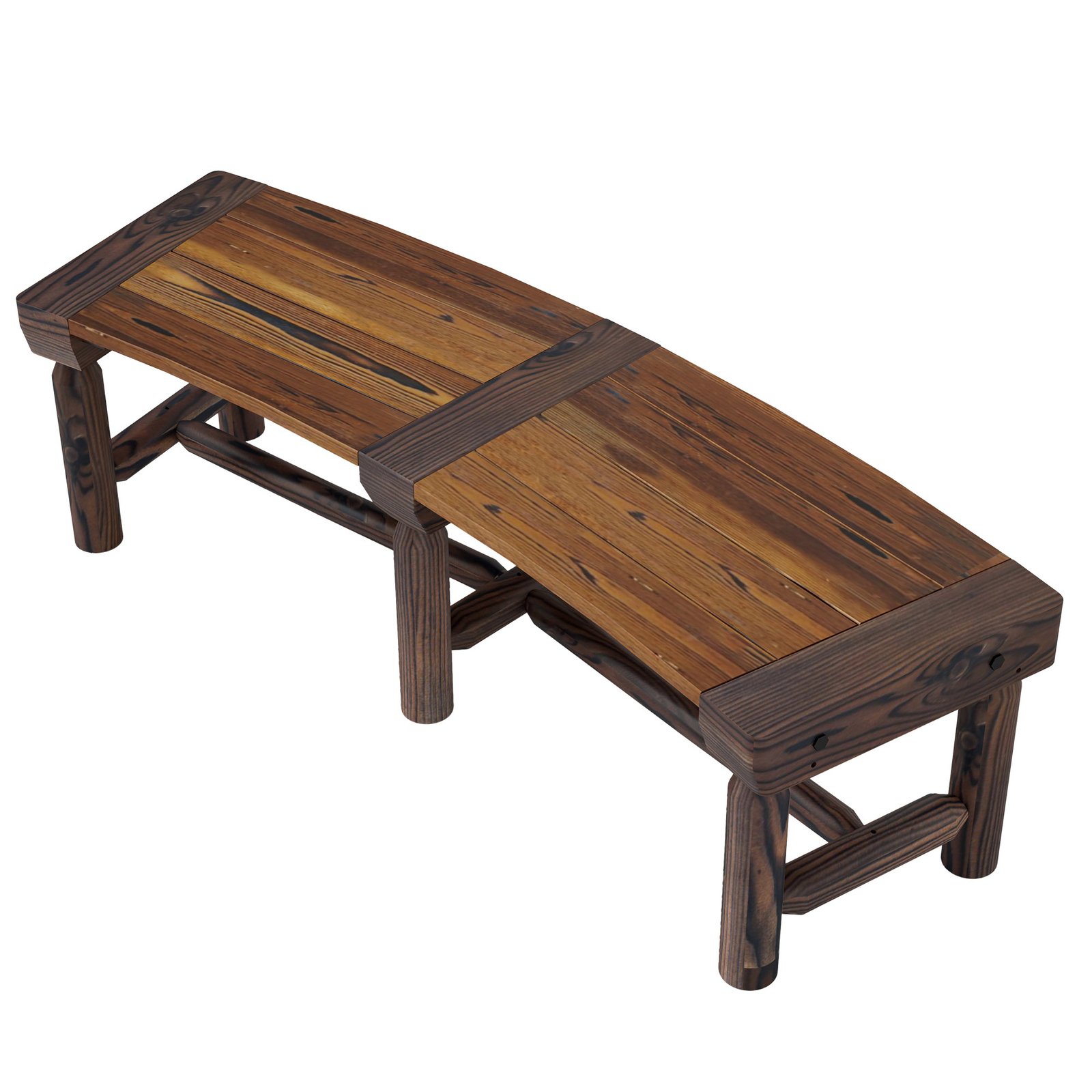 Wooden Outdoor Bench, Wrap Around Tree Bench with Slatted Seat for Yard, Garden, Deck, Lawn, Brown