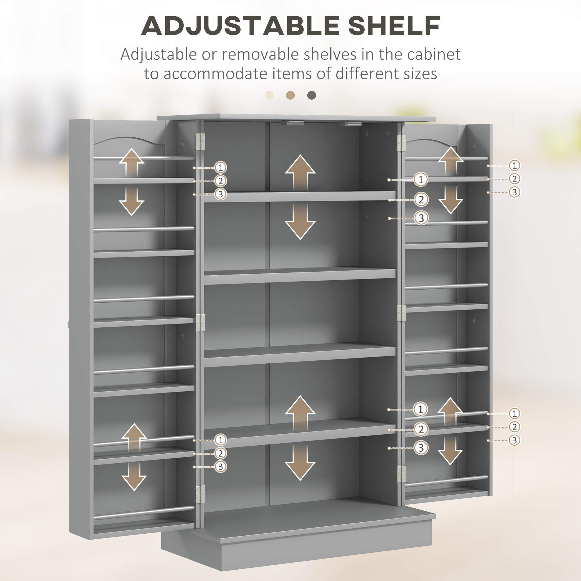 41" Storage Cabinet, 2-Door Kitchen Pantry Cabinet with 5-tier Shelving, 12 Spice Racks and Adjustable Shelves, Grey - Image 3
