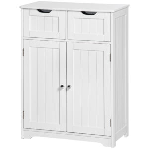 Bathroom Cabinet, Bathroom Storage Cabinet with 2 Drawers, Adjustable Shelf for Living Room, Entryway, White