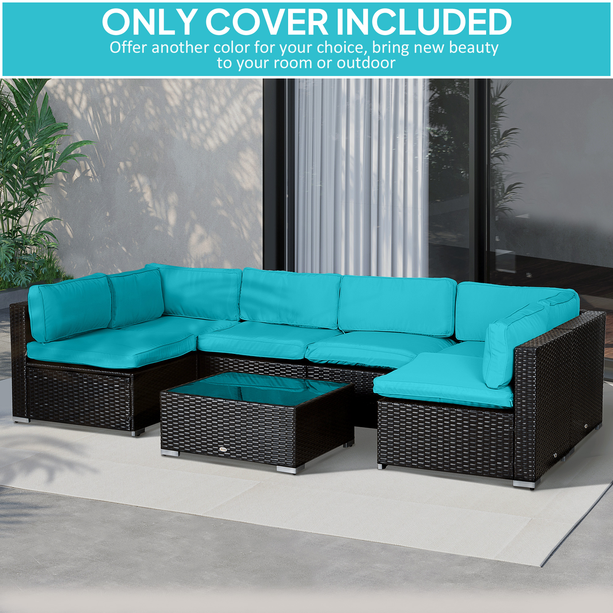 Outdoor 14pc Patio Rattan Sofa Set Cushion Polyester Cover Replacement Set - No Cushion Included Light Blue - Image 4