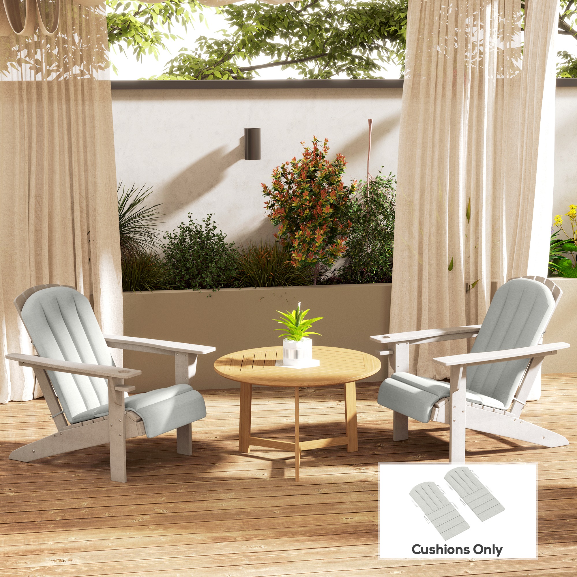 Set of 2 Patio Chair Cushions, High Back Adirondack Chair Cushion with Ties, High-Density Foam, Light Grey - Image 6