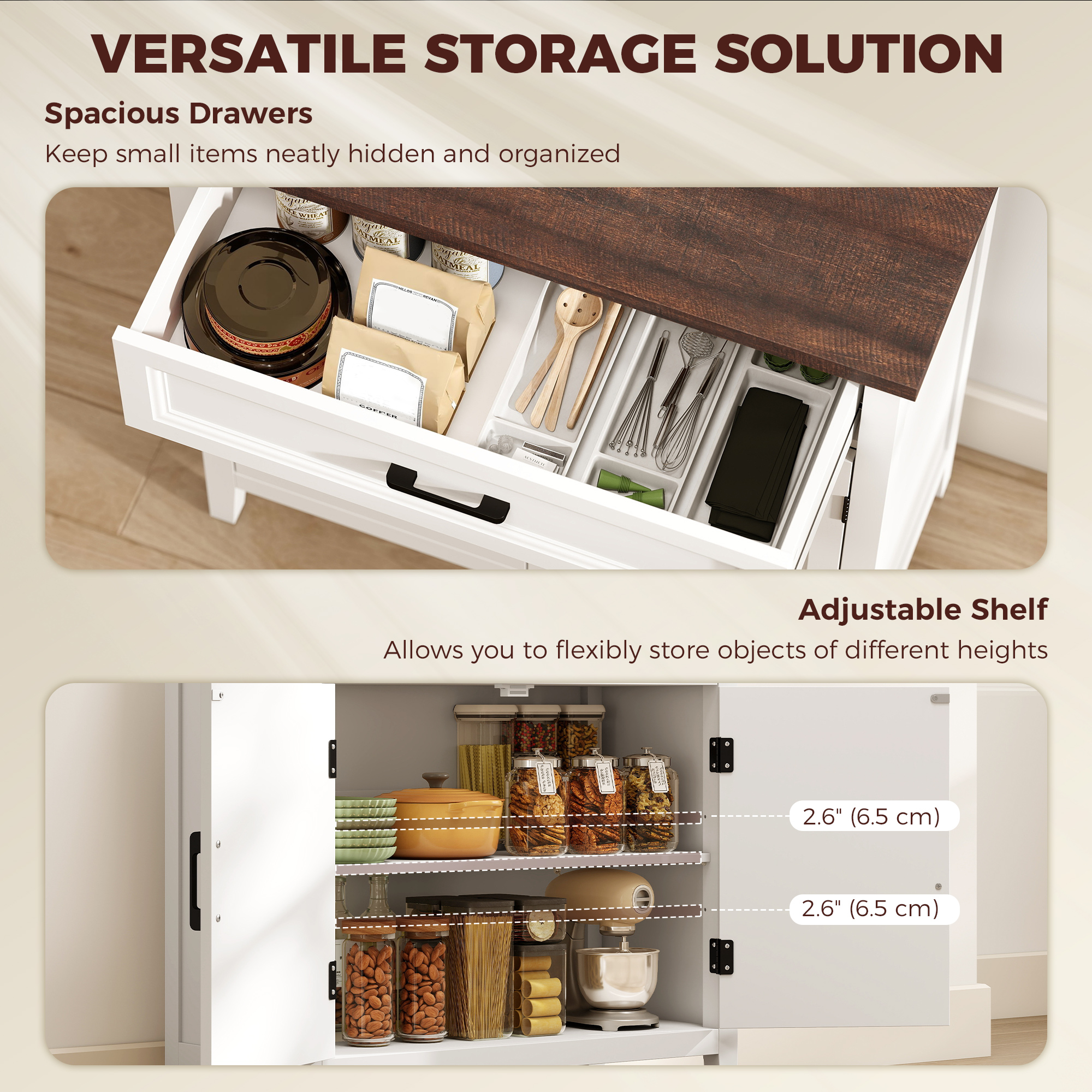 Modern Farmhouse Sideboard Buffet Cabinet with Adjustable Shelf, Storage & 2 Doors - Image 3