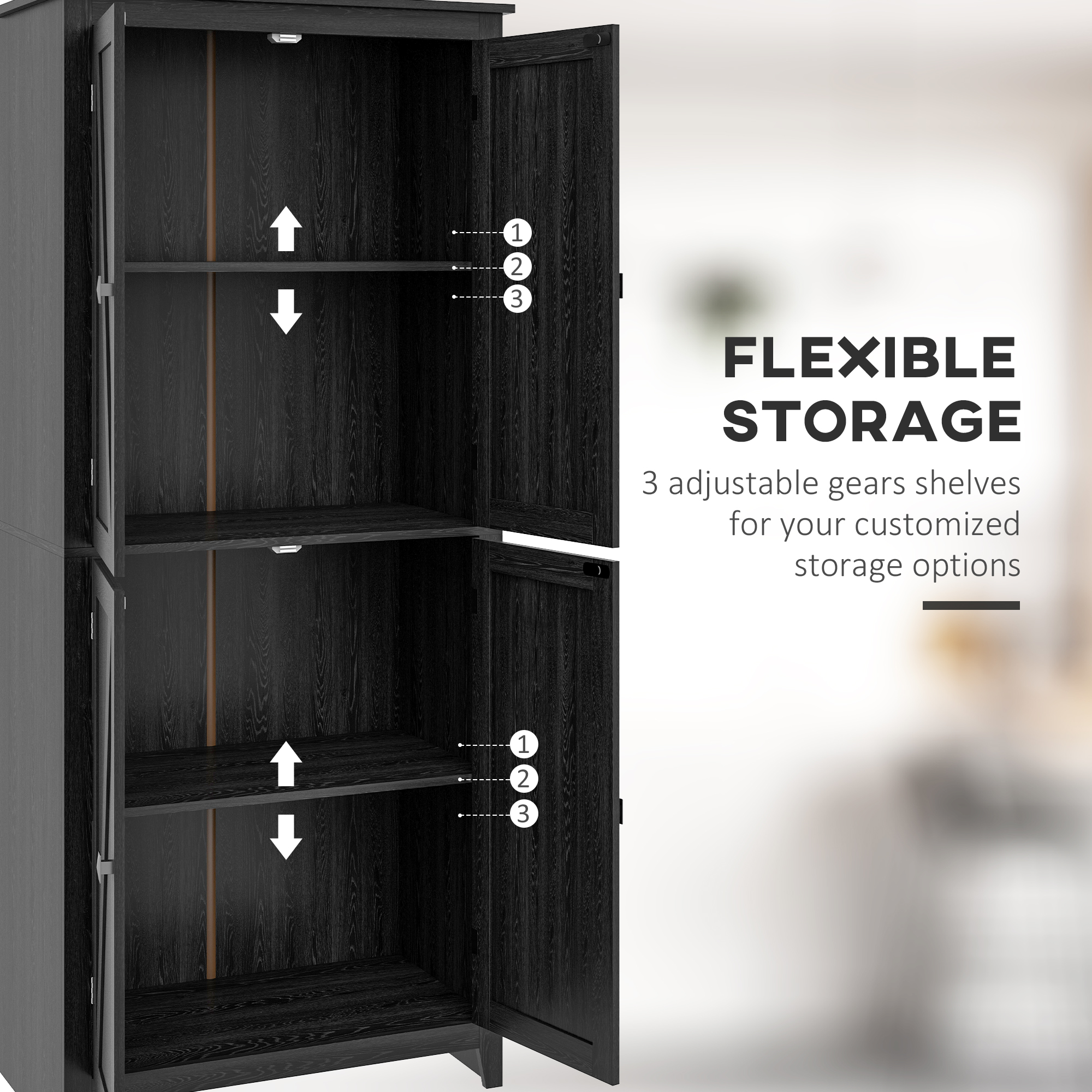 72" Freestanding Storage Cabinet, Kitchen Pantry Cabinet with Doors and Shelves for Dining Room, Black - Image 3