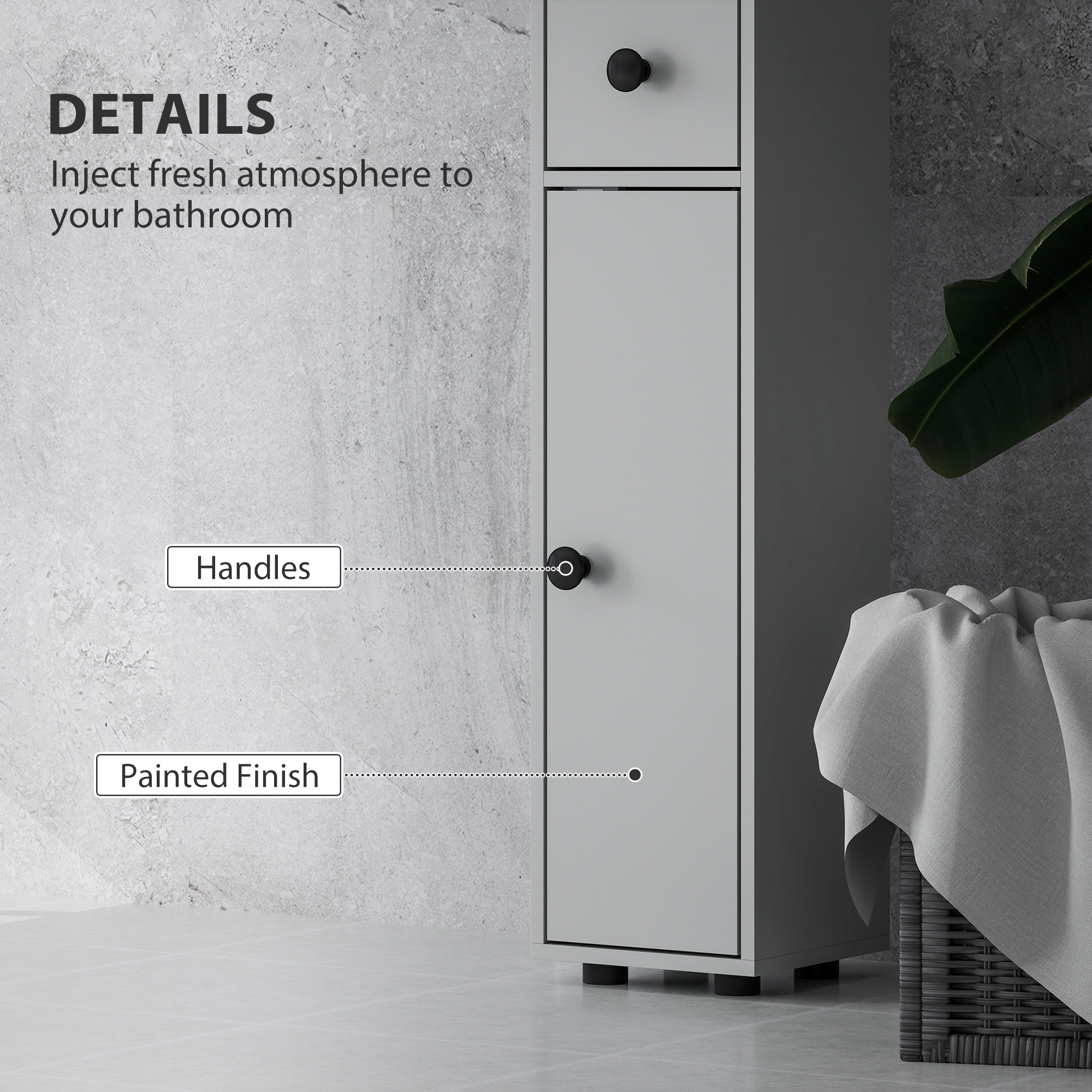 71" Tall Bathroom Cabinet, Narrow Toilet Paper Cabinet with Open Shelves, 2 Door Cabinets, Adjustable Shelves, Grey - Image 4