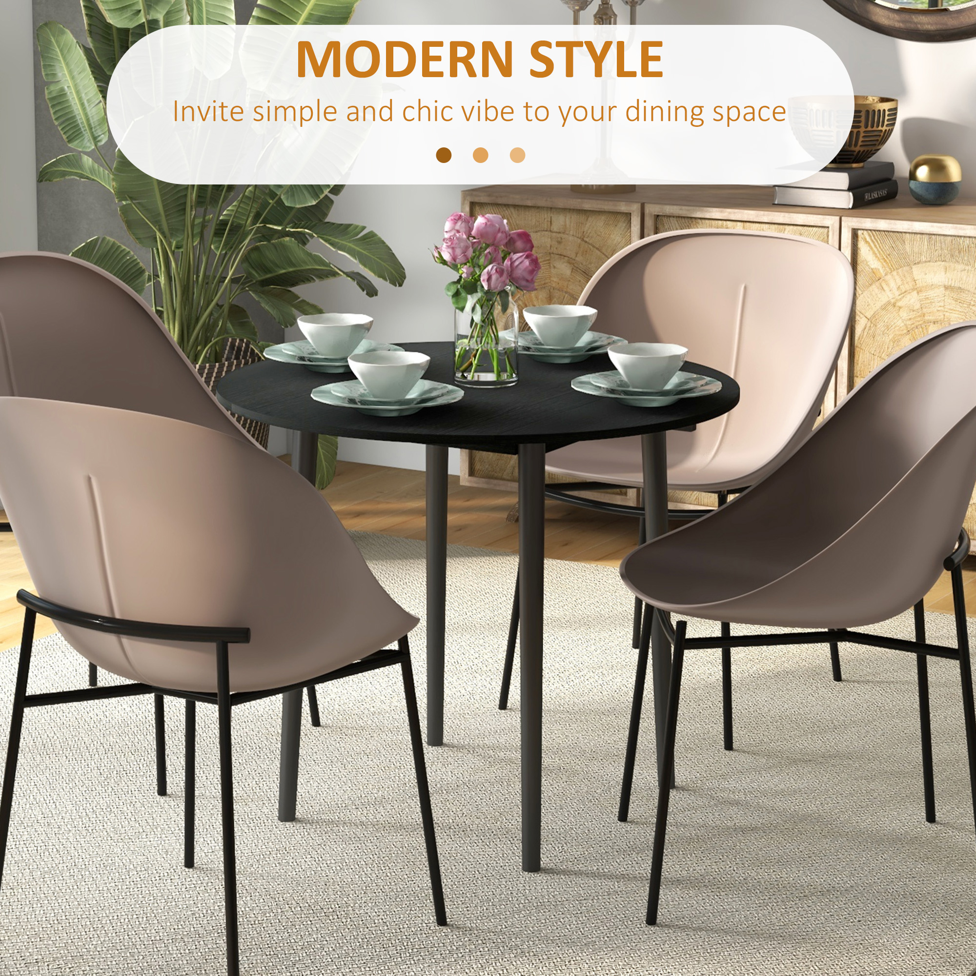 Folding Dining Table, Round Drop Leaf Kitchen Table for Small Spaces with Wood Legs, Distressed Black - Image 3