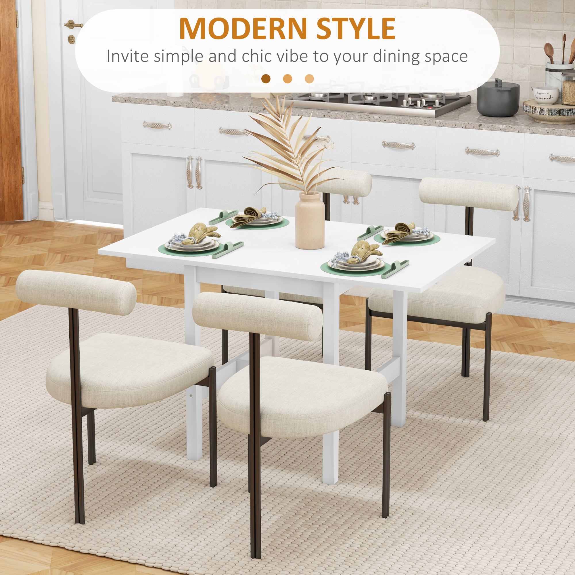 Solid Wood Kitchen Table, Farmhouse Drop Leaf Tables for Small Spaces, Folding Dining Table, for Up to 4 People, White - Image 2