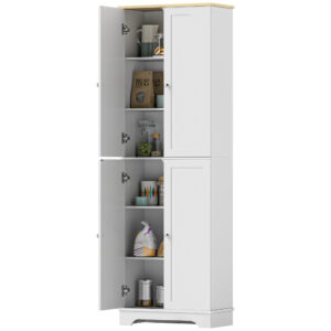 72" Tall Pantry Cabinet, Kitchen Pantry Cabinet with Adjustable Shelves, Storage Cabinet with 4 Doors, White
